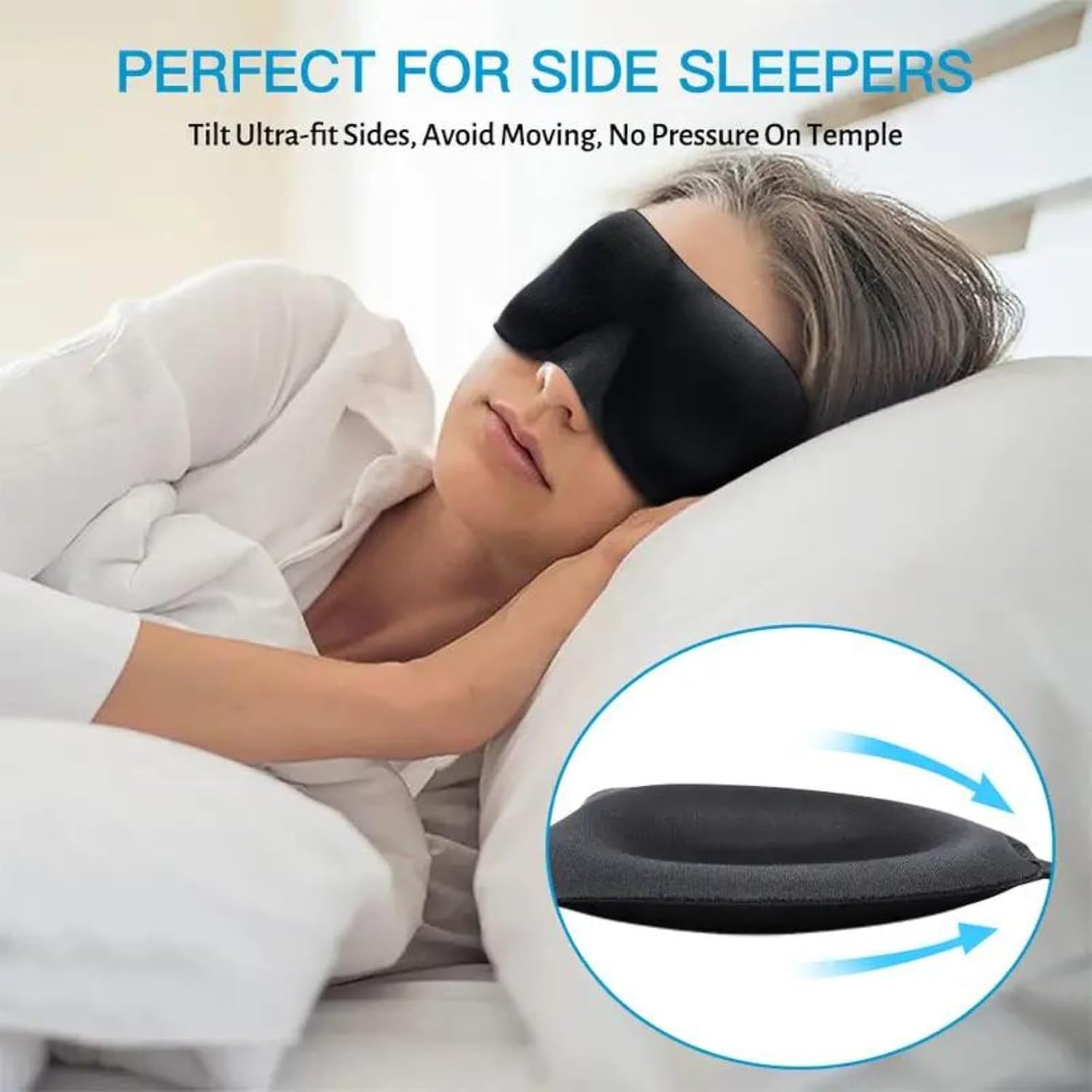 Paquete de 2 Máscara de sueño ultra suave, máscara de ojos para dormir, diseño de copa contorneada 3D con correas ajustables para 100% opacidad,