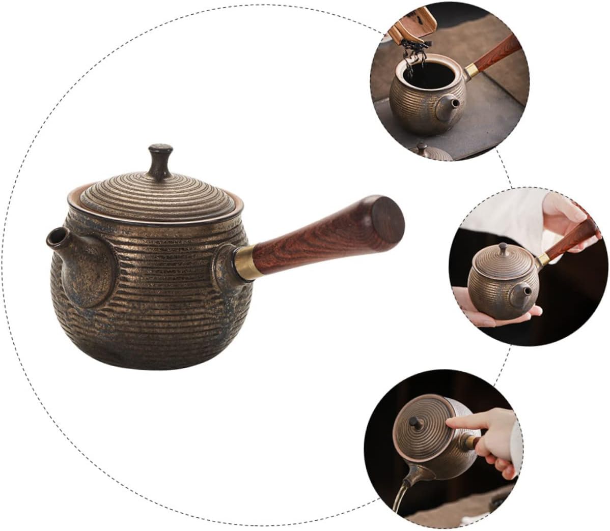 Hervidor de té Olla de cerámica con mango lateral Olla de té japonesa Juego de té de China Juego de té vintage Juego de té suelto Tetera de