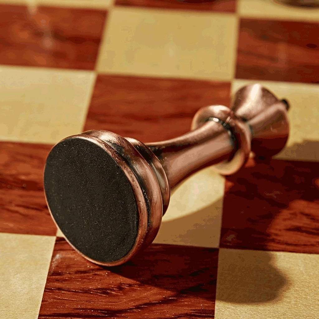 ROLTIN Juego de ajedrez internacional de metal para niños y adultos con tablero de madera y almacenamiento, piezas estándar de metal, juego clásico