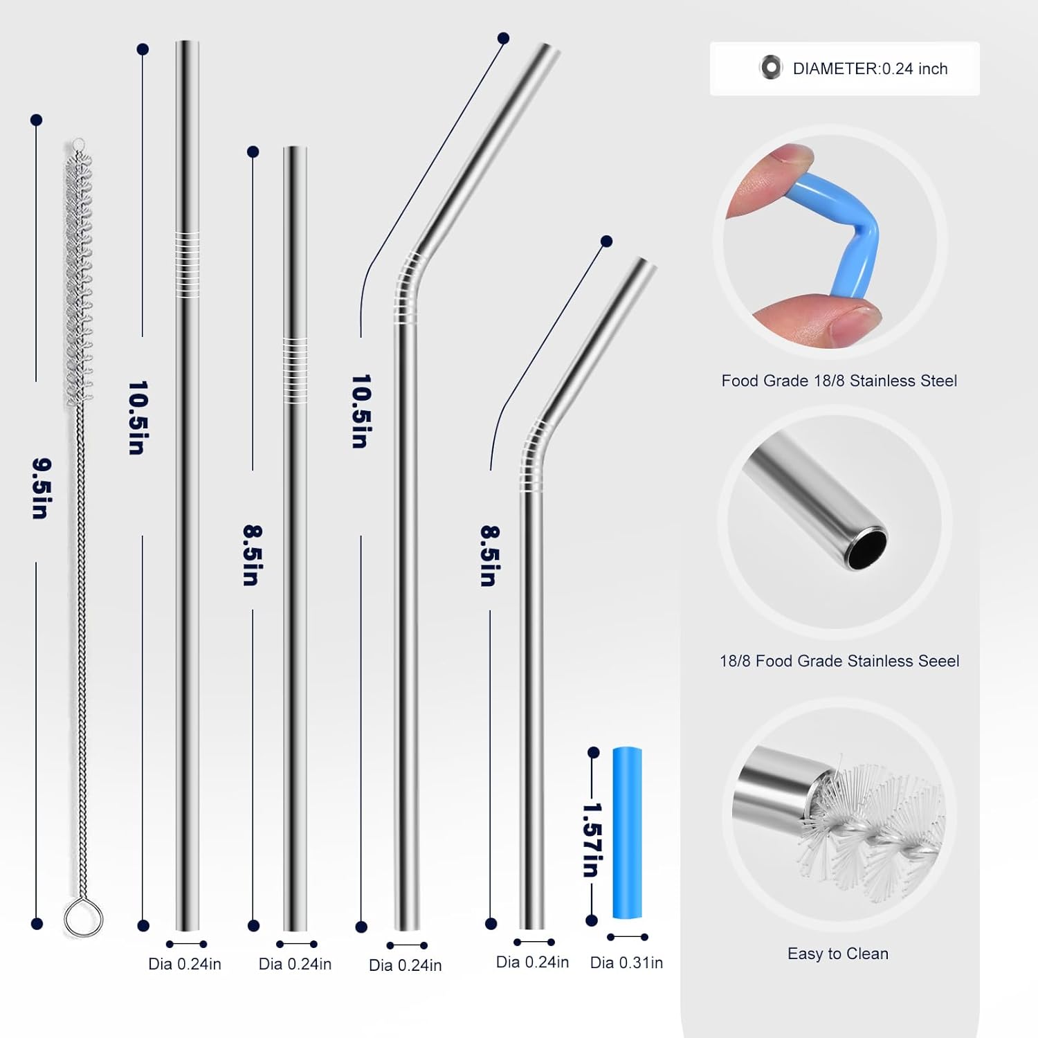 Pajitas de acero inoxidable de repuesto para la serie Yeti Rambler y vasos simples modernos de 2030 onzas, 16 popotes de metal reutilizables con