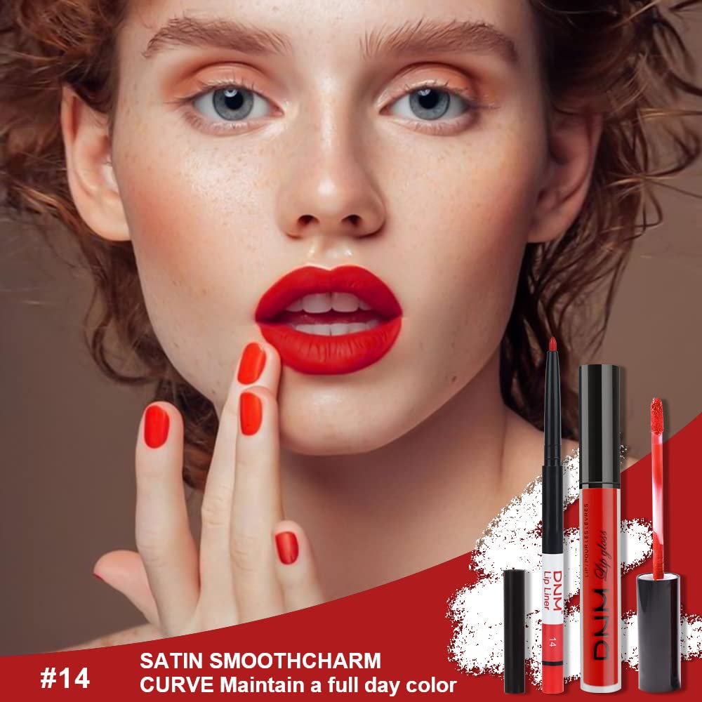 HAOYA Juego de 2 delineadores de labios y lápiz labial rojo rubí mate, lápiz labial líquido mate 24 horas y con kit de delineador de labios,