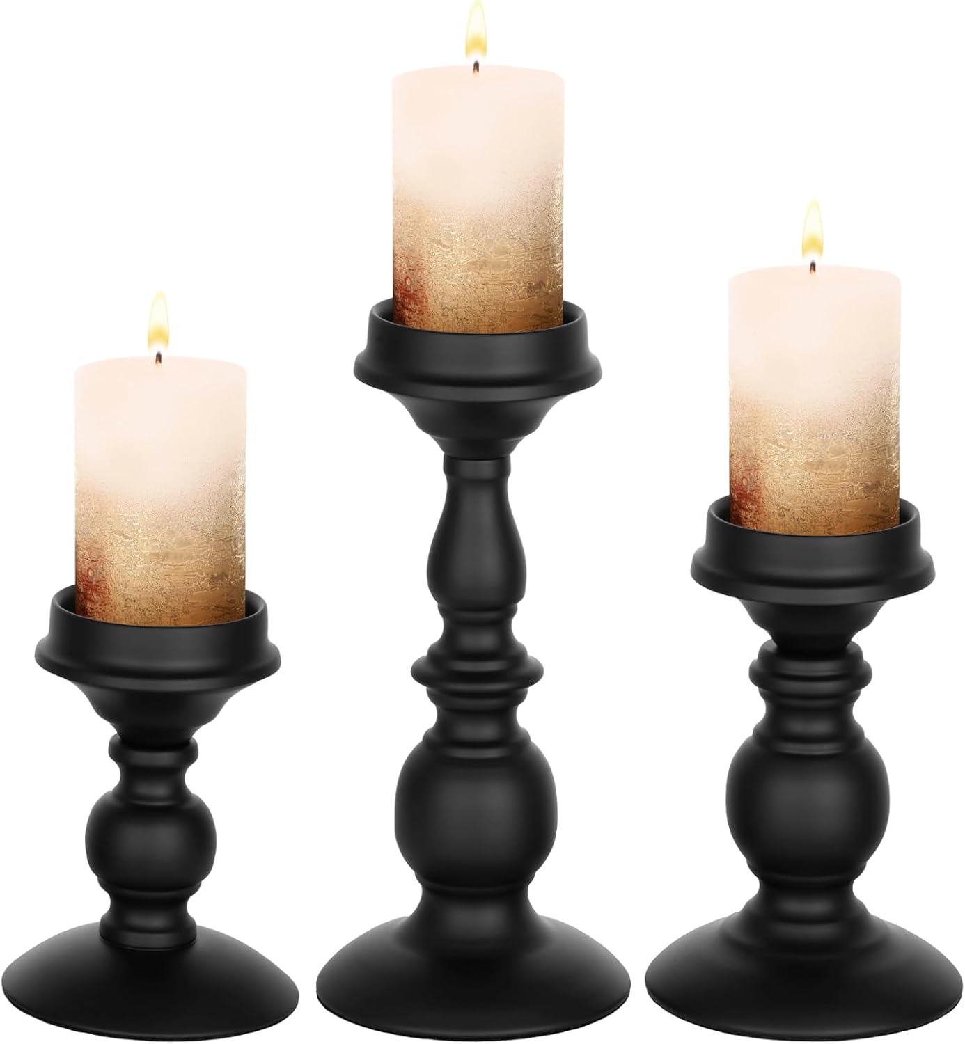 3 portavelas de hierro para velas de 5.36.89.1 pulgadas de alto, juego de portavelas perfumados negros, decoración retro de centro de mesa para