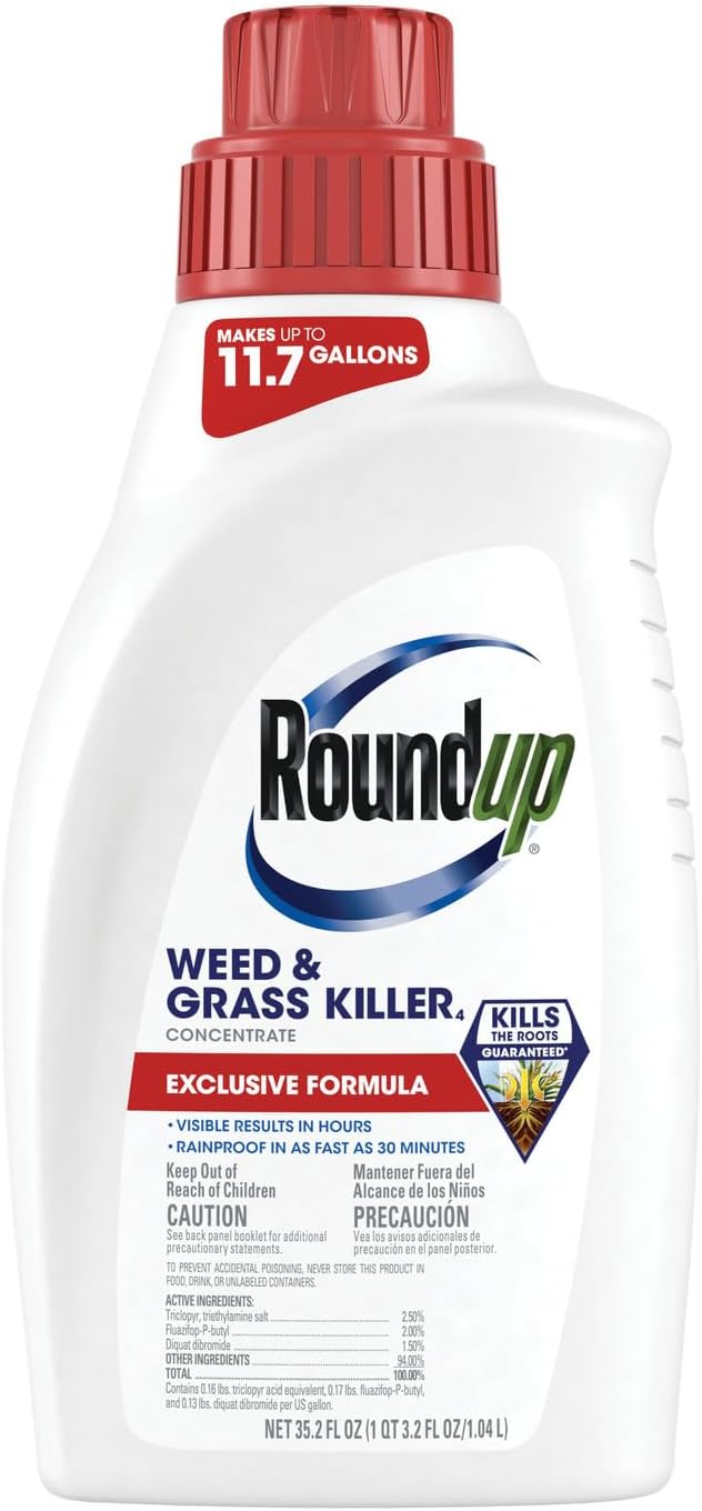 Roundup Concentrado para matar malezas y hierbas, uso en y alrededor de macizos de flores, pasarelas y otras áreas de tu patio, 35.2 onzas líquidas