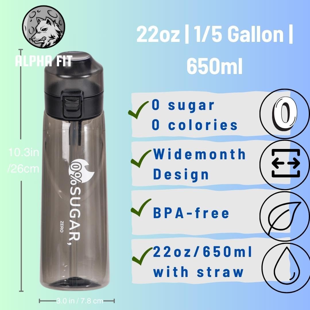 Botella de agua perfumada, botella de agua con cápsulas de sabor, botella de agua para niños en la escuela, botella de agua negra (negro – 1 botella
