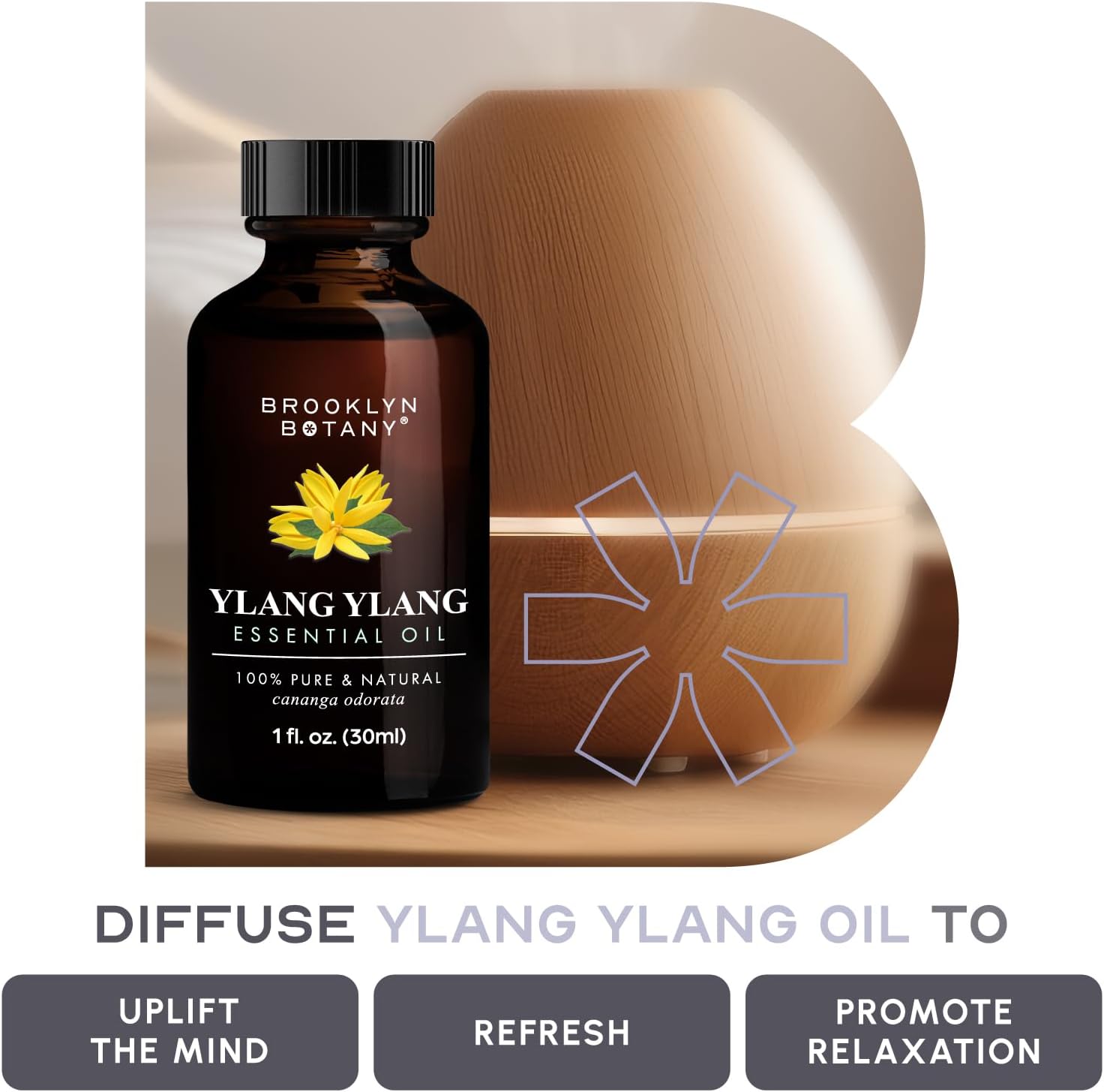 Brooklyn Botany Aceite esencial Ylang Ylang  100% puro y natural  Aceite esencial de grado terapéutico con cuentagotas  Aceite de ylang Ylang para