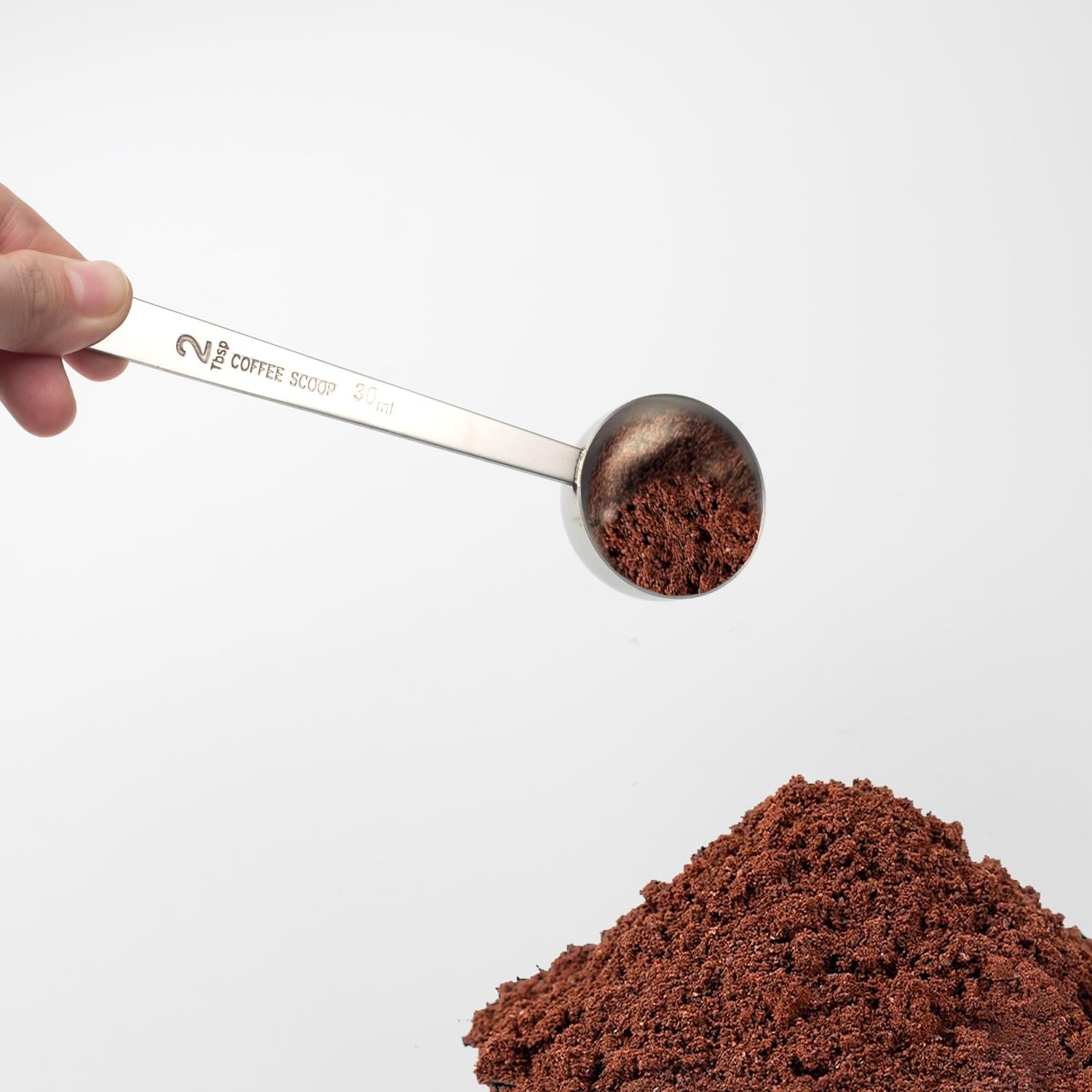 ASUNFO 2 cucharas medidoras de café de acero inoxidable 304, cuchara de mango largo, 2 cucharadas para café molido, té, azúcar en polvo, cocina