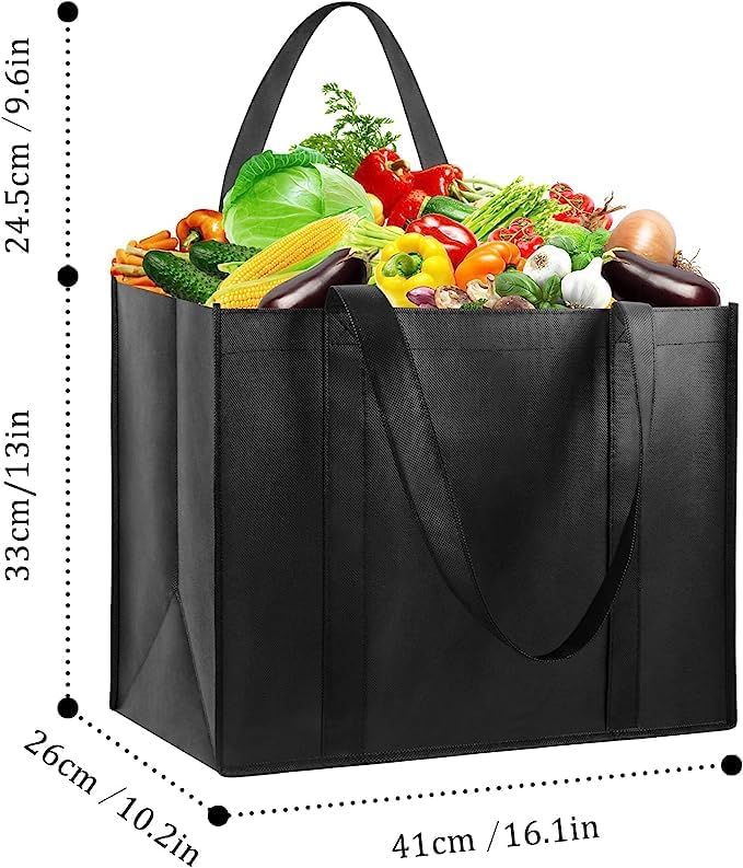 LadyRosian Paquete de 24 bolsas de comestibles reutilizables resistentes con asas reforzadas, bolsas de compras grandes plegables para cocina, ropa,