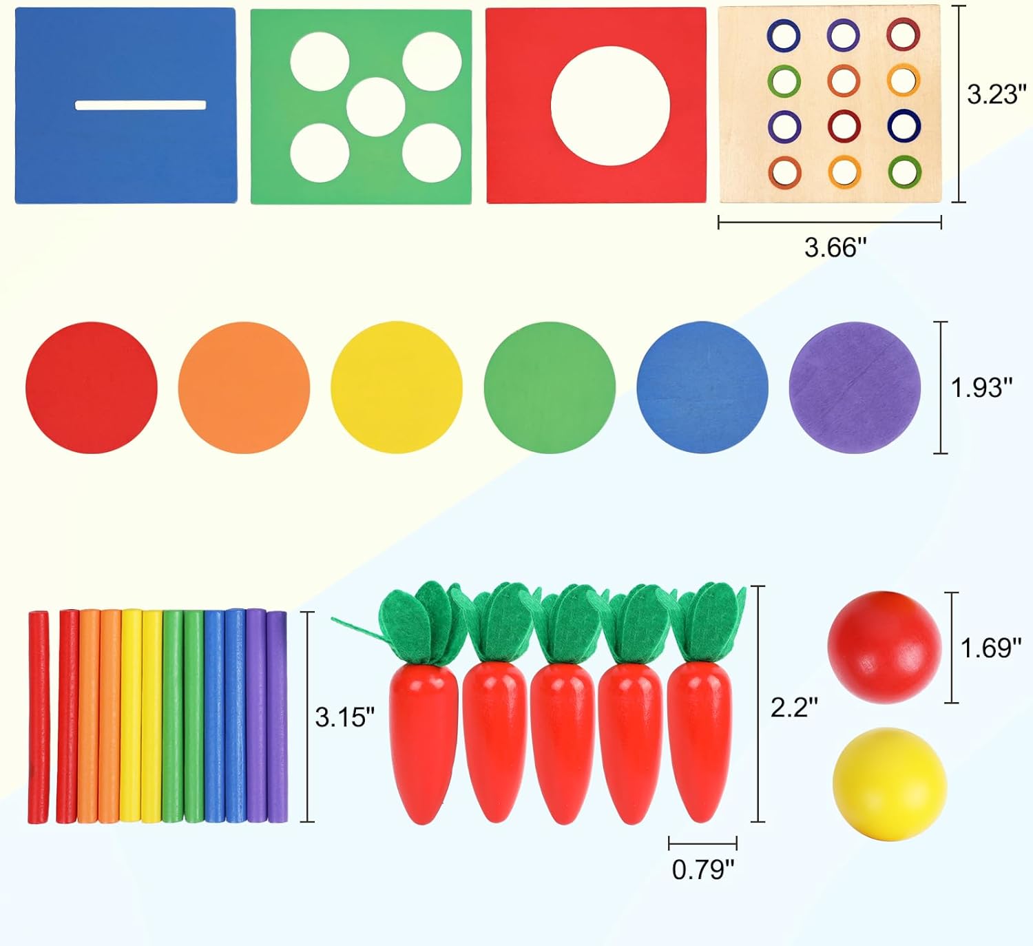 Wooden Montessori Toys Toddlers Play Kit, 4-in-1 Object Permanence Box, Coin Box, Carrot Harvest, Color Match Sticks Drop Game, Educational Learning