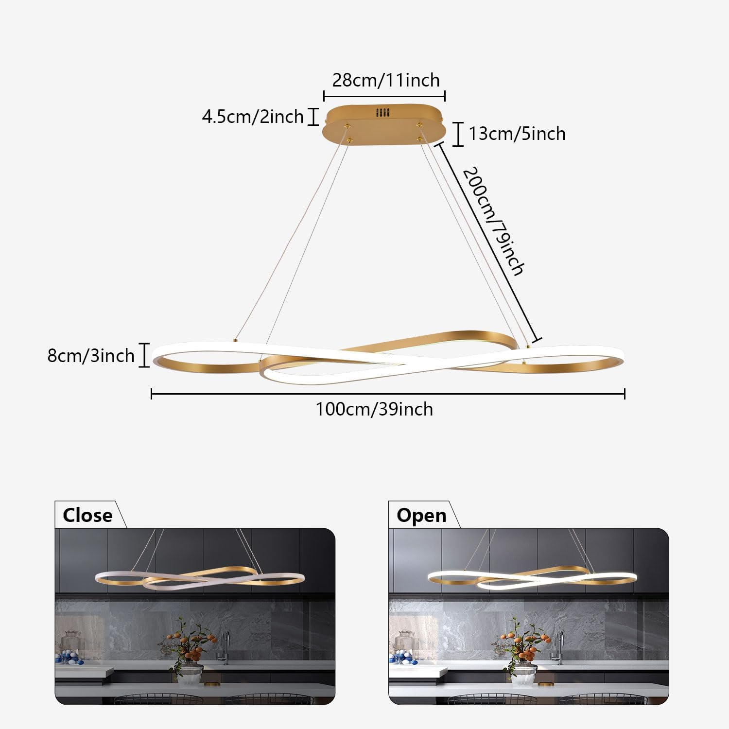 Candelabros LED dorados para comedor, lámpara colgante moderna LED para isla de cocina, lámpara sobre mesa, lámpara colgante de altura ajustable
