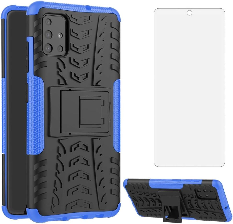 Funda para Samsung Galaxy A51 4G con protector de pantalla de vidrio templado cubierta y soporte duro híbrido resistente de alta resistencia