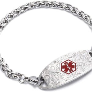 Pulsera de identificación de alerta médica, cadena de acero inoxidable intercambiable con etiqueta de filigrana, pulseras de identificación de Pulsera de identificación de alerta médica, cadena de acero inoxidable intercambiable con etiqueta de filigrana, pulseras de identificación de