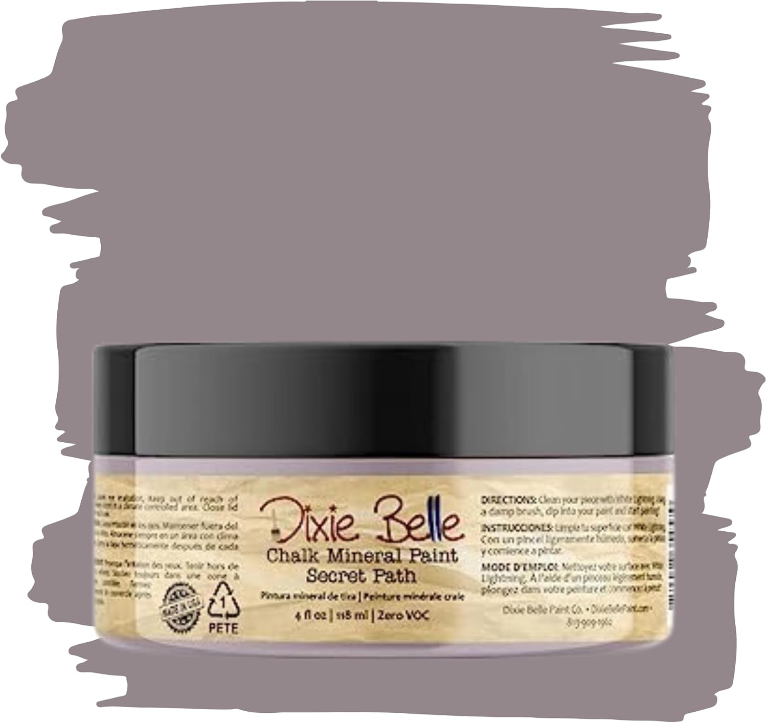 Dixie Belle Paint Company – Pintura con acabado de tiza para muebles, Secret Path (camino secreto), 4 fl oz, pintura mineral color lila polvoriento
