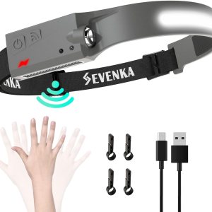SEVENKA – Linterna frontal recargable LED, luz frontal LED brillante de 230, luz de cabeza con modo sensor, lámpara de cabeza ligera de 2.4 onzas SEVENKA – Linterna frontal recargable LED, luz frontal LED brillante de 230, luz de cabeza con modo sensor, lámpara de cabeza ligera de 2.4 onzas