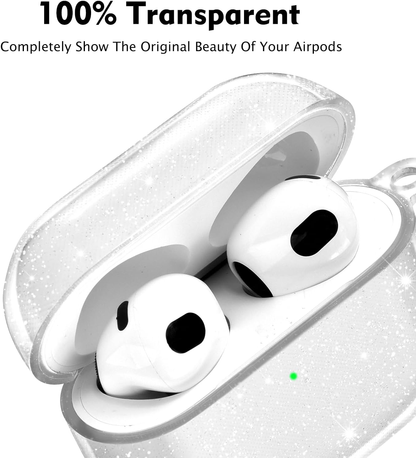 AIRSPO Funda para Airpods de 3 generación, funda para AirPods 3 con kit de limpieza, funda protectora de TPU transparente con purpurina para Apple