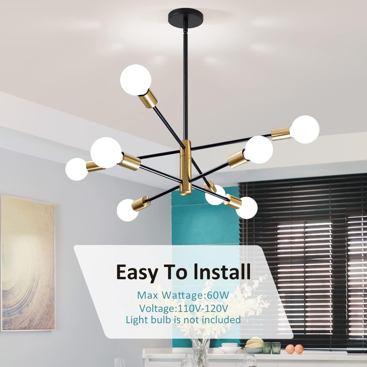 Candelabros Sputnik modernos con 8 lámparas doradas y negras, iluminación colgante contemporánea ajustable para colgar en el techo para salas de
