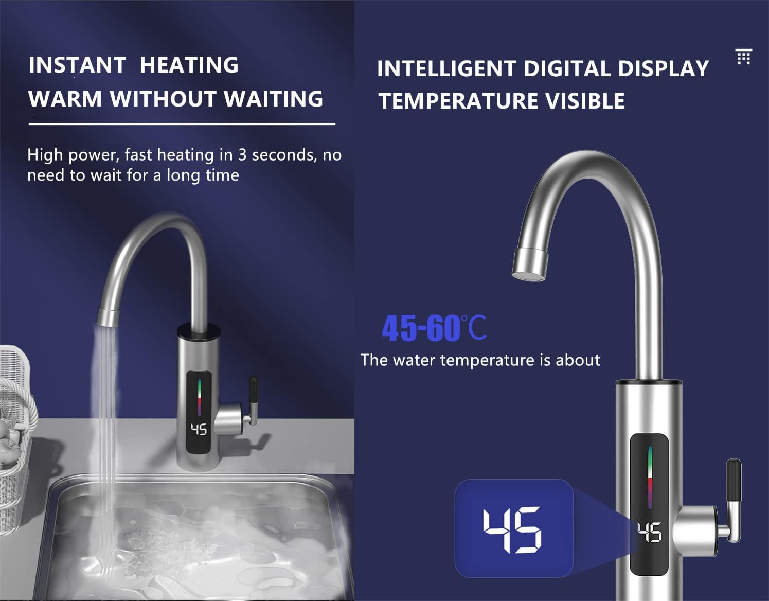 Calentador de agua caliente de 110 V grifo instantáneo sin tanque eléctrico cocina baño calentador rápido grifo de agua con pantalla digital LED