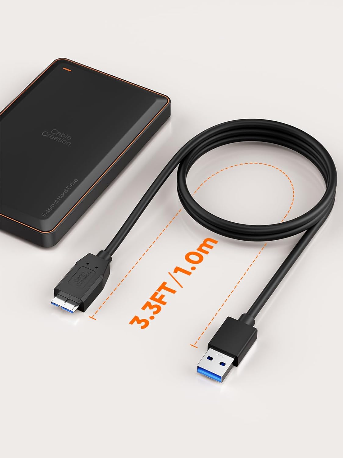 CableCreation Cable de disco duro externo USB de 3.3 pies, cable USB 3.0 Micro B de 5 Gbps de datos, cable de disco duro externo USB 3.0 funciona