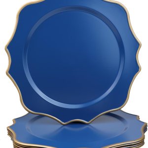 Omuriko Cargadores azules para platos llanos, 13 pulgadas de plástico festoneado, juego de 6 platos decorativos para servicio de carga, para bodas, Omuriko Cargadores azules para platos llanos, 13 pulgadas de plástico festoneado, juego de 6 platos decorativos para servicio de carga, para bodas,