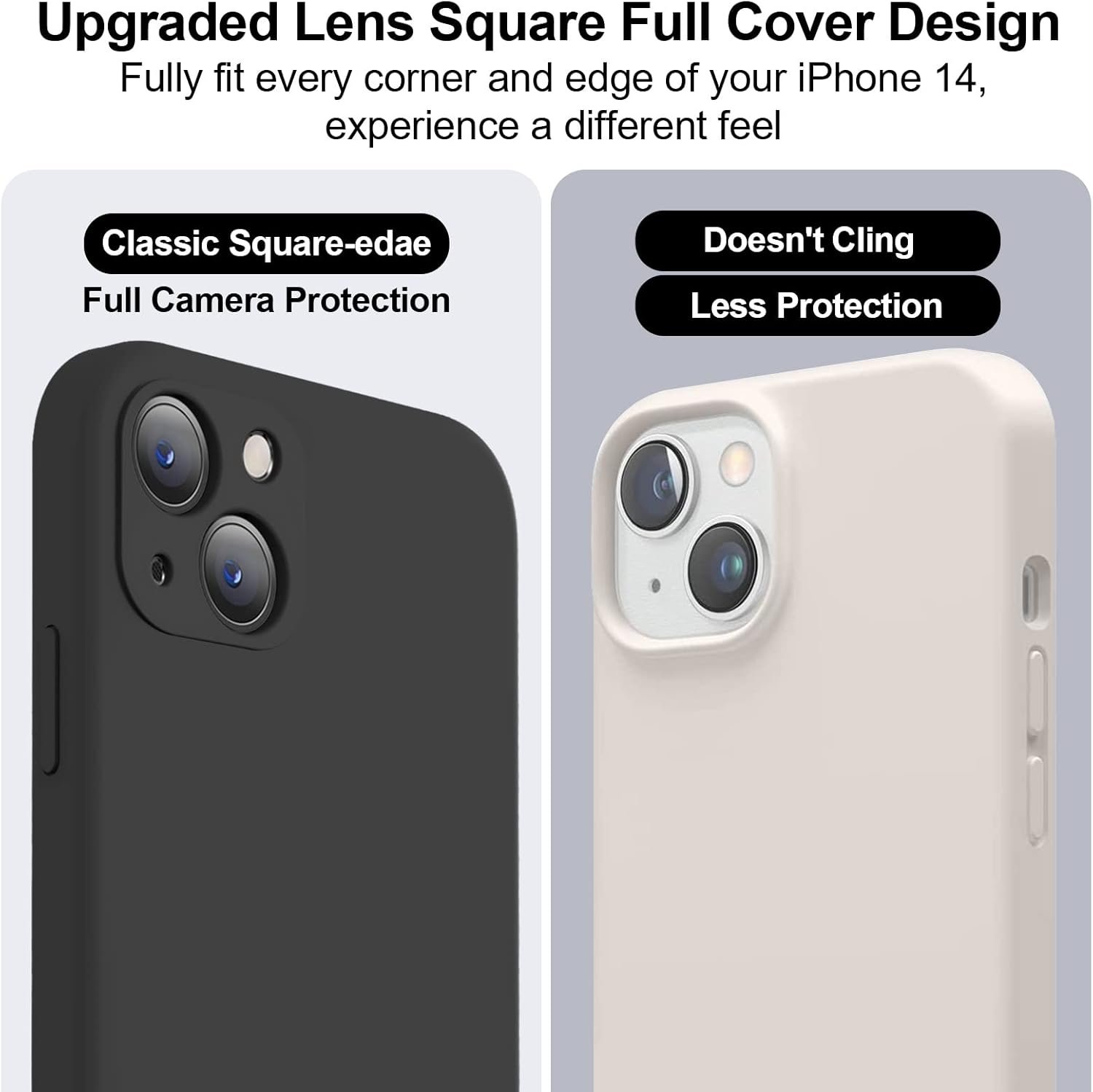 Vooii Compatible con iPhone 14, silicona líquida mejorada con protección de cámara de cubierta completa, forro de microfibra antiarañazos suave,