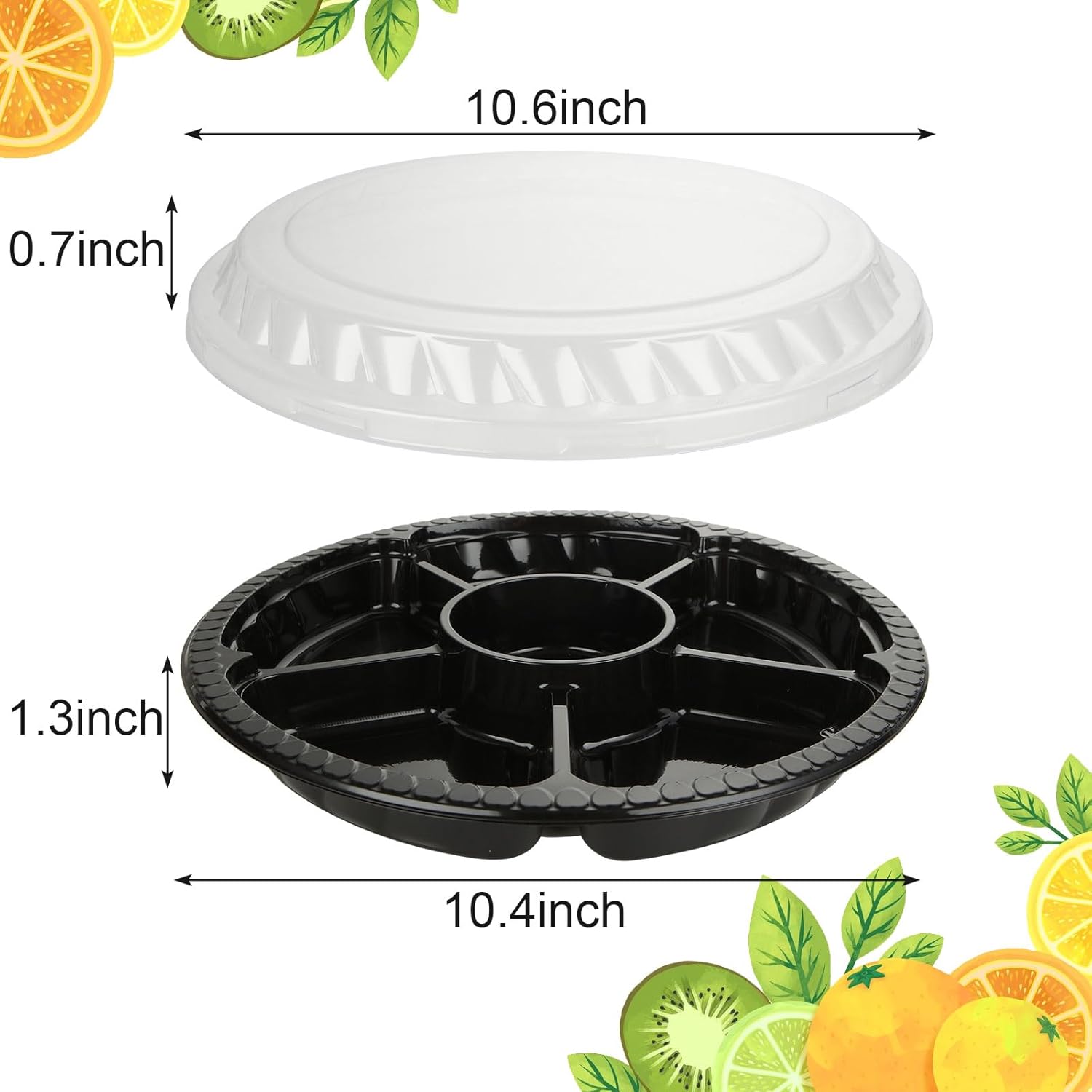 15 bandejas divididas para servir, bandeja redonda de plástico para aperitivos con tapa transparente, recipientes desechables de 10 pulgadas,