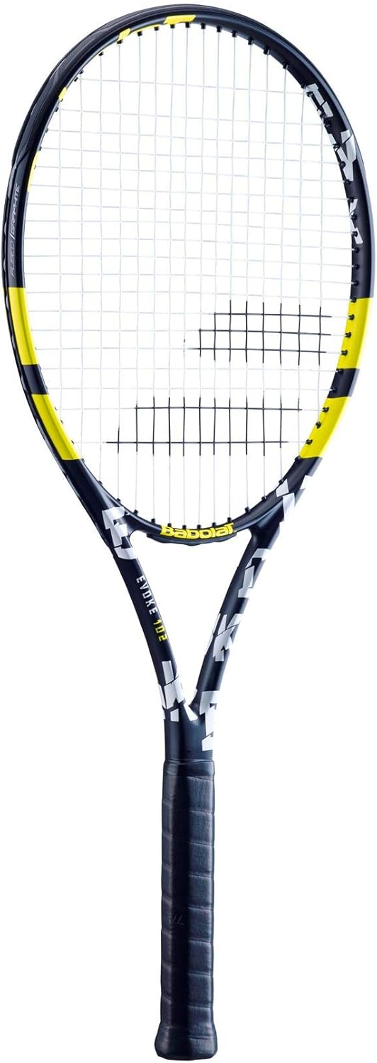 Babolat Evoke 105 – Raqueta de tenis de cuerda, negroamarillo (agarre de 4 14 pulgadas)
