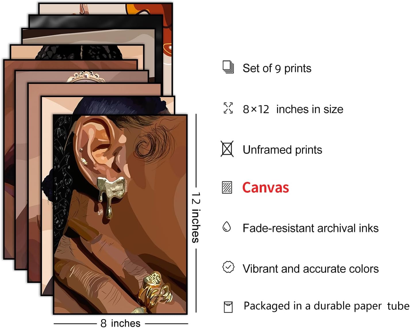 VejiA Impresión artística femenina negra, pintura de pared de estilo bohemio, pintura decorativa abstracta de mujer afroamericana, adecuada para