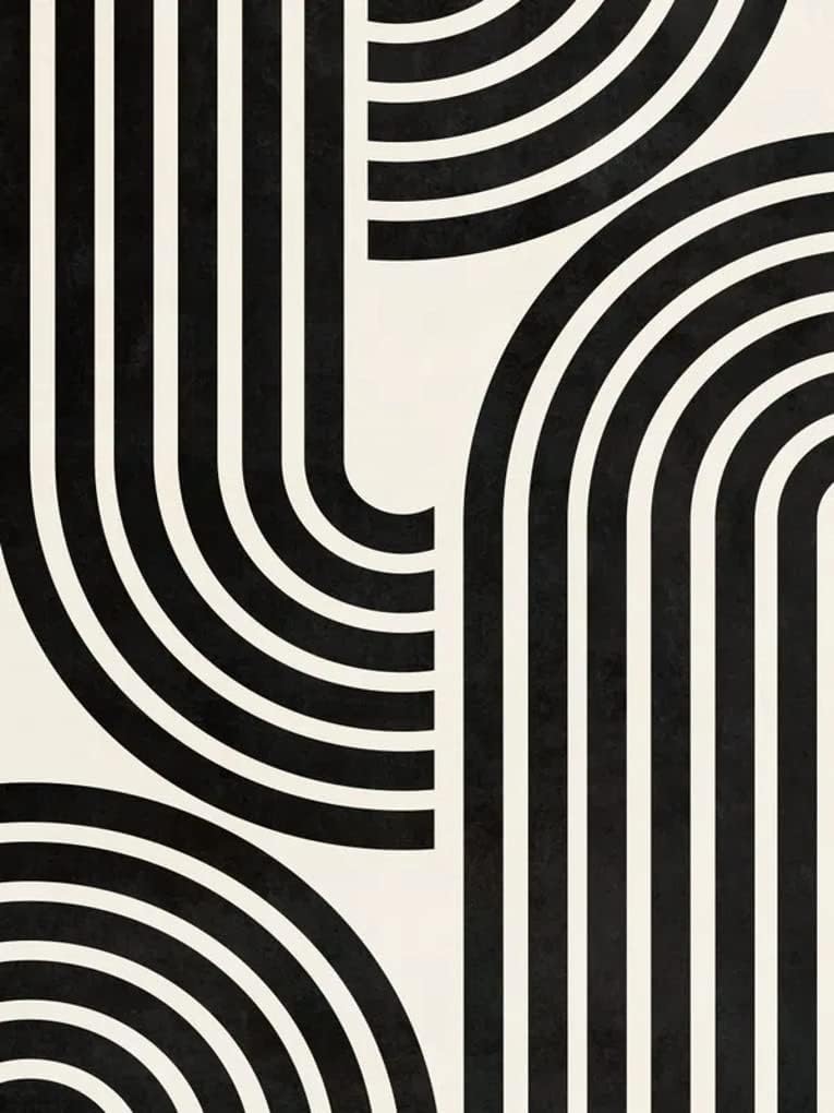 MeganJDesigns Alfombra moderna de patrón abstracto minimalista en blanco y negro de 6 x 8 pulgadas, lavable de lana suave para sala de estar,