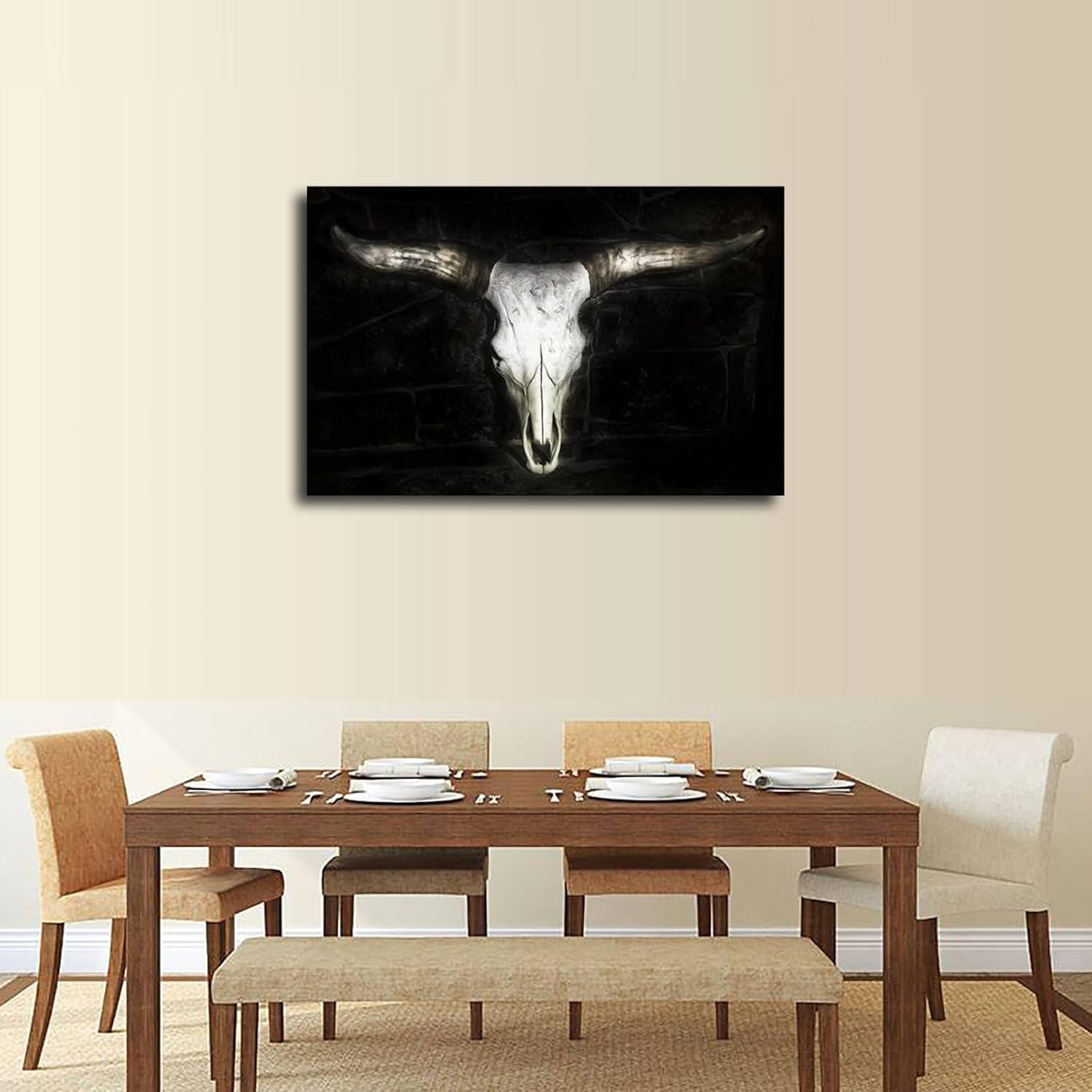 Arte de pared de calavera de toro, lienzo de calavera de animal, póster decorativo para decoración del hogar, imágenes HD para dormitorio, sala de
