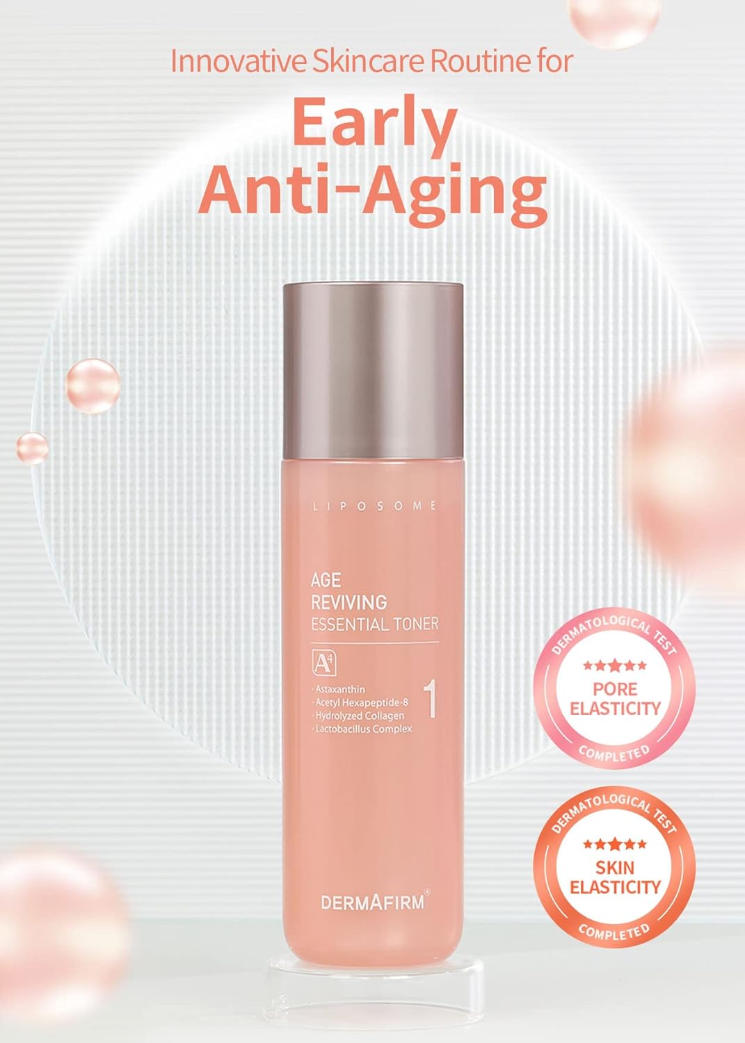DERMAFIRM Tónico hidratante esencial A4 que revive la edad temprana  Tónico facial reafirmante de poros con colágeno, astasoma y péptido para todo