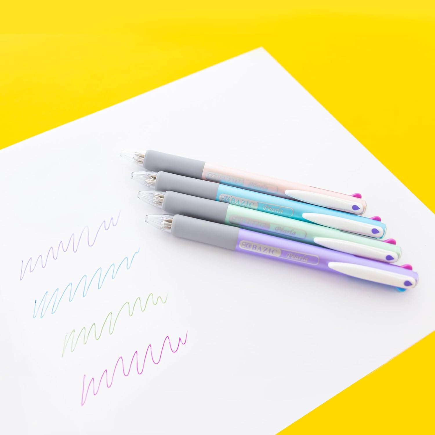 BAZIC – Bolígrafo de moda de 4 colores, punta media de 0.039 pulgadas retráctil multicolor con agarre de cojín, 4 colores en 1 para oficina y