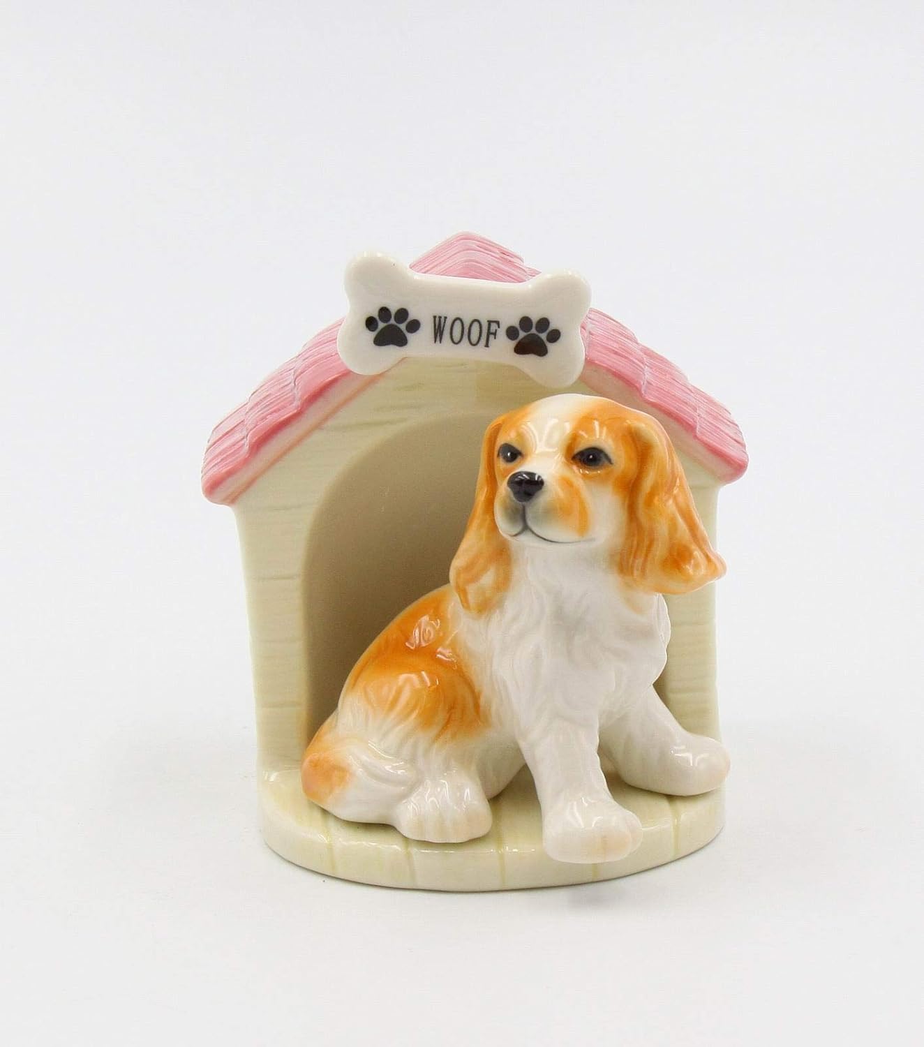 Juego de cocker spaniel de porcelana fina con casa para perros, salero y pimentero, 3-38 pulgadas de alto