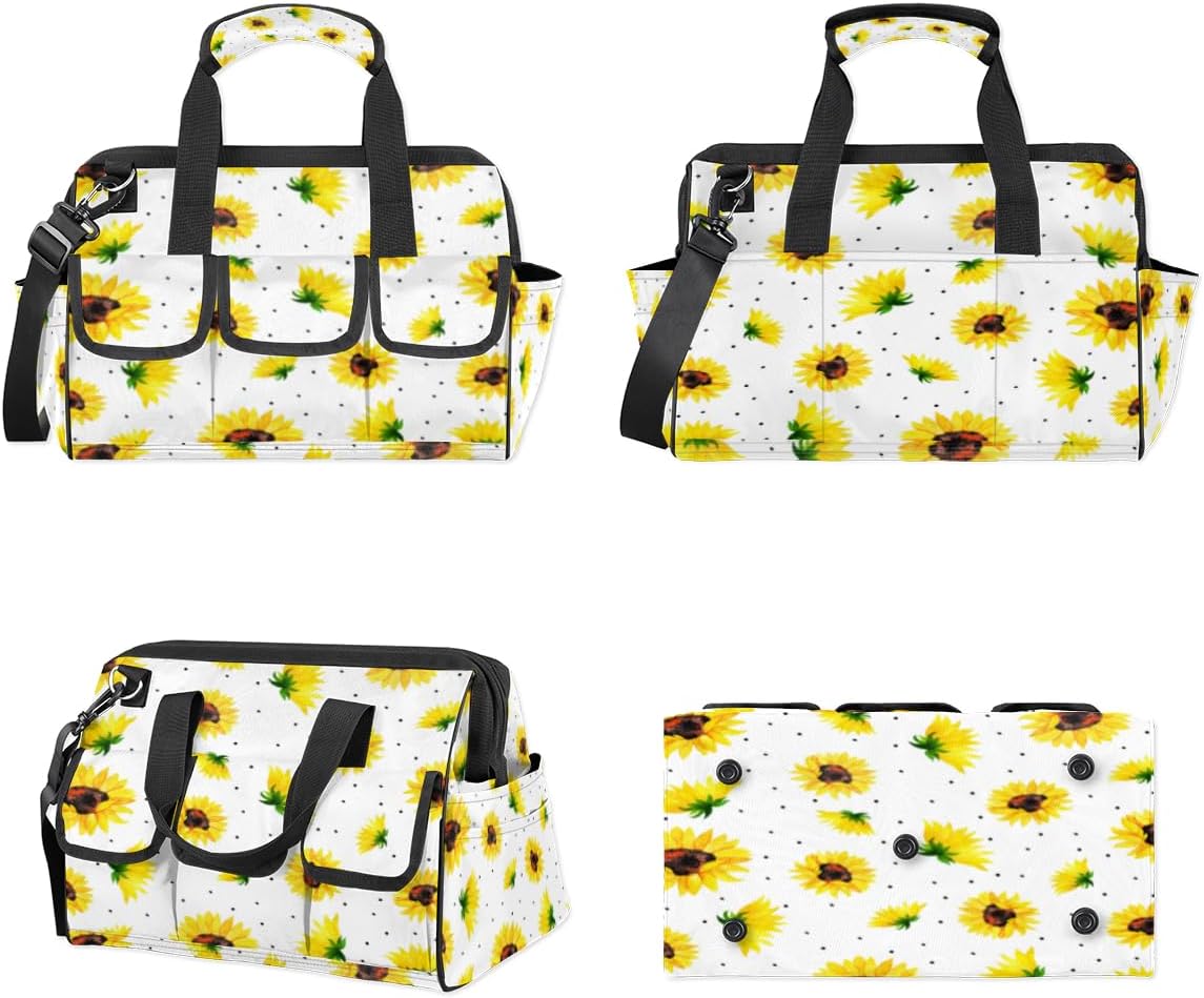 Bolsa de herramientas con patrón de girasol para mujer, organizador de bolsa de herramientas con bolsillos para correa de hombro, duradera, para