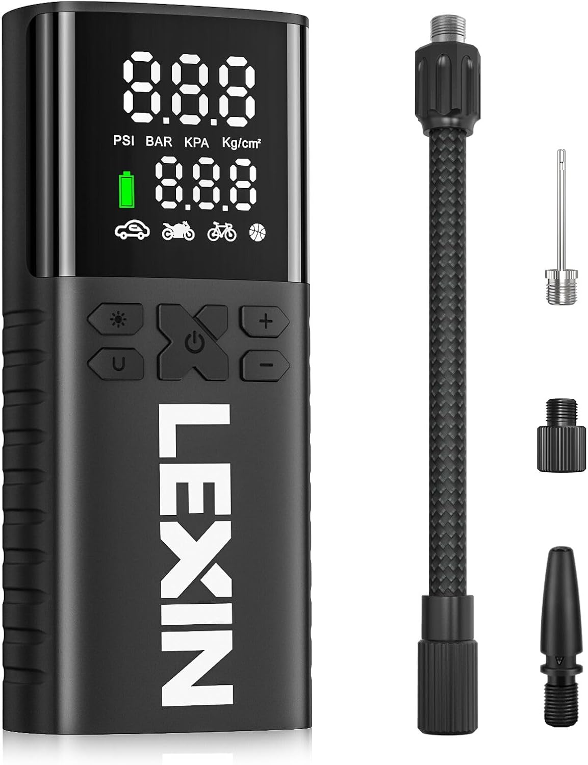 LEXIN Inflador de neumáticos P4, compresor de aire portátil, bomba de aire eléctrica inteligente con medidor de presión digital preciso y luz
