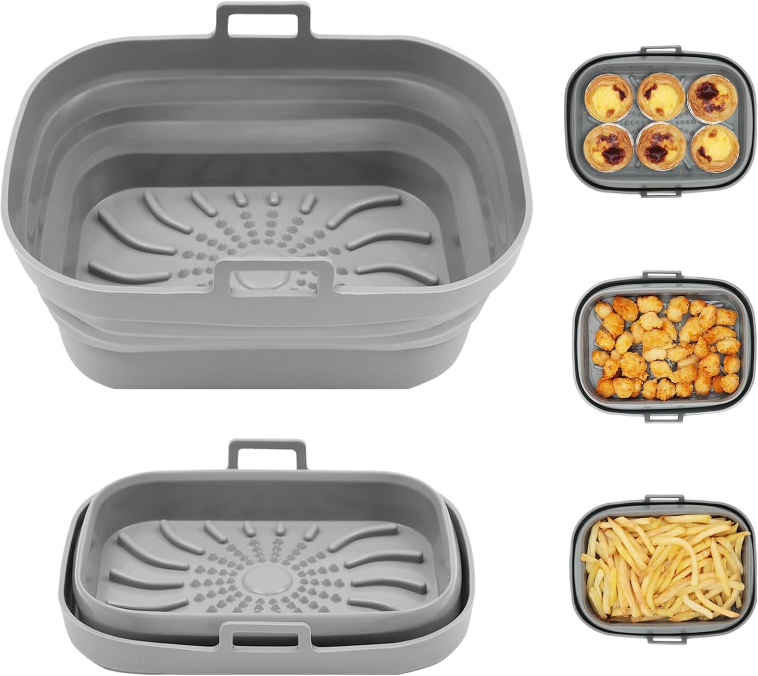 Aichoof Forro rectangular para freidora de aire, olla redonda de silicona reutilizable, diseño de filtro de aceite antiadherente, tapete de cocina