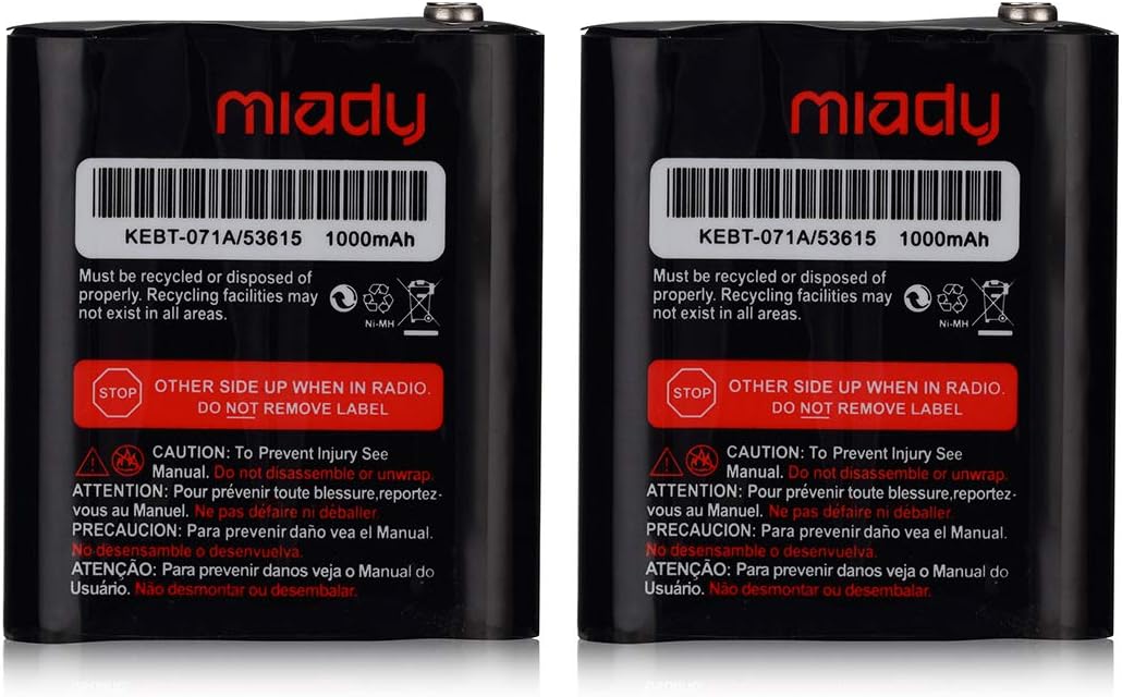 Miady Paquete de 2 baterías recargables de radio bidireccional 3.6V 1000mAh para Talkabout Motorola 53615 KEBT-071A KEBT-071-B KEBT-071-C KEBT-071-D