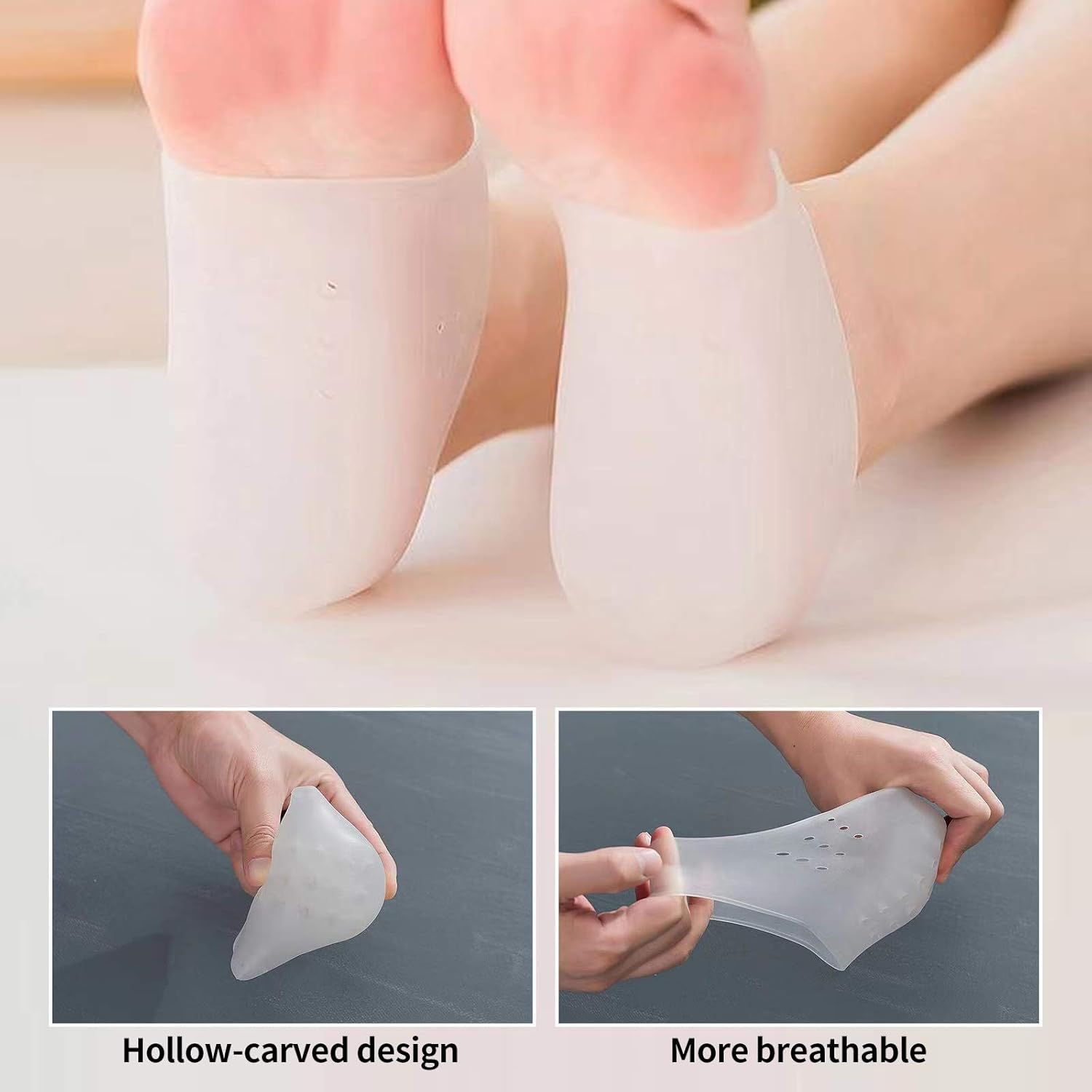 Aumento de altura invisible para mejorar la plantilla oculta, plantillas de talón de silicona suave, almohadillas de elevación de talón, calcetines
