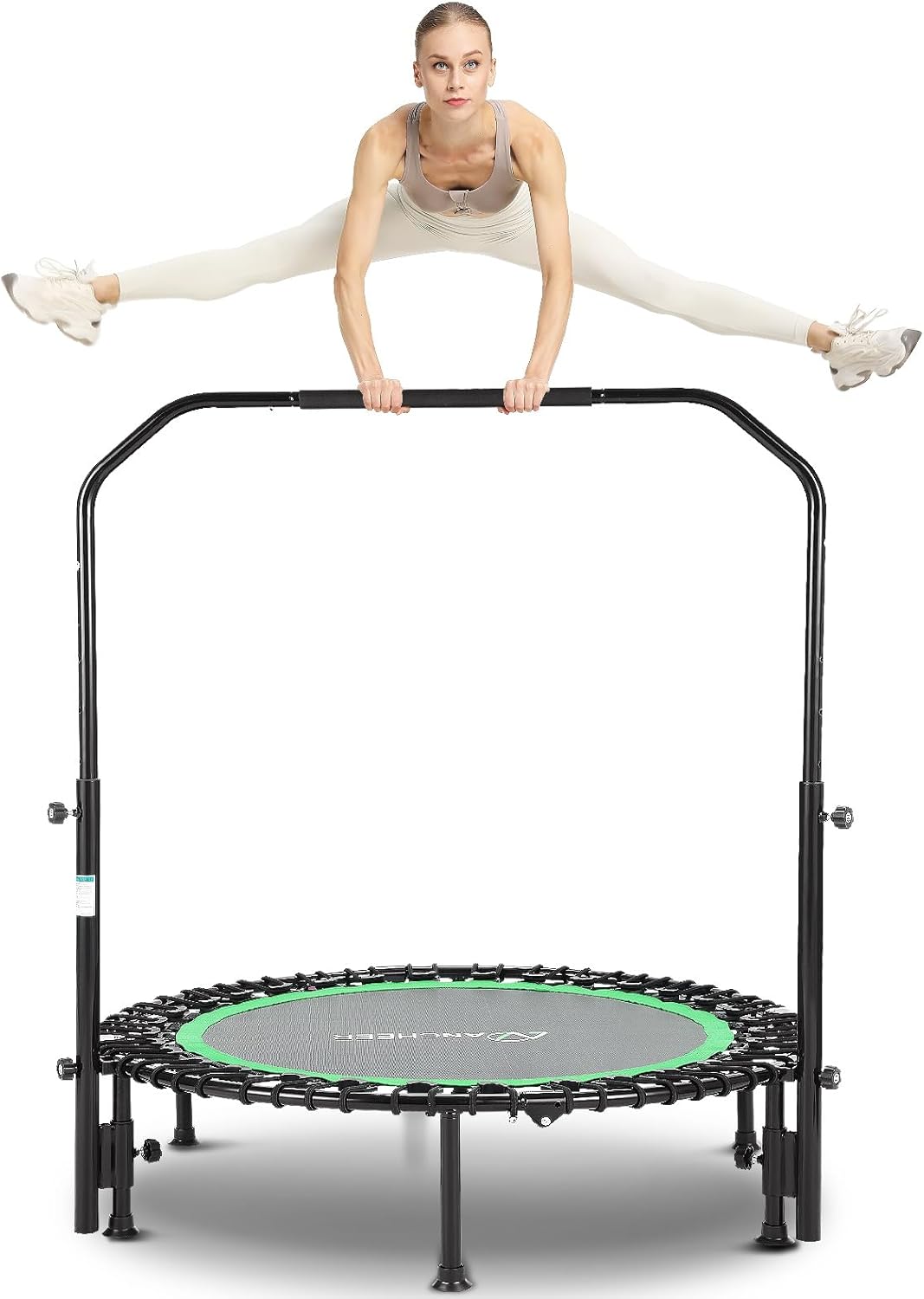 ANCHEER Mini trampolín plegable de 40 pulgadas para adultos, carga máxima de 450 libras, pequeño rebote elástico de fitness con barra de mango de
