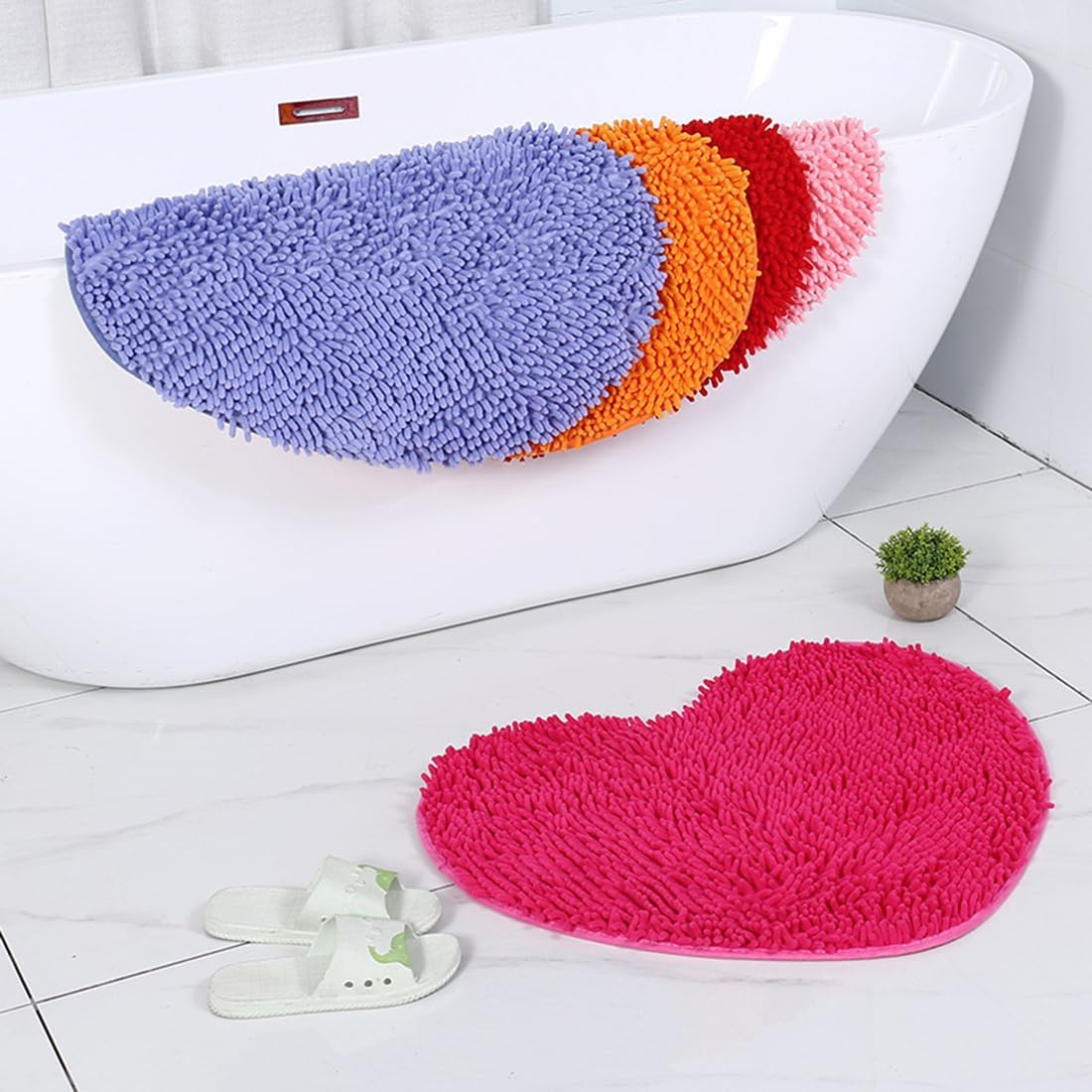 JAIJY Tapete de baño de felpilla en forma de corazón, suave, absorbente, de microfibra de felpa, antideslizante, lavable a máquina, tapete lanudo