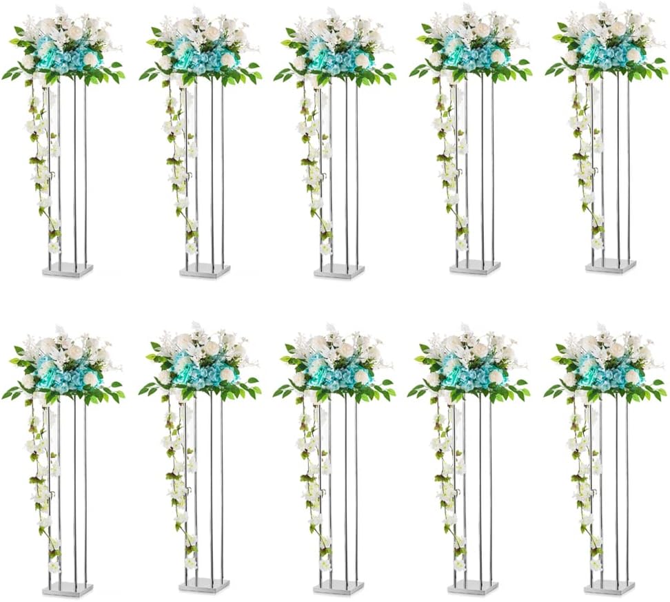 Centros de mesa de boda para mesas, jarrón plateado, soporte de flores de columna, jarrones altos de metal de 39.4 pulgadas para centros de mesa,