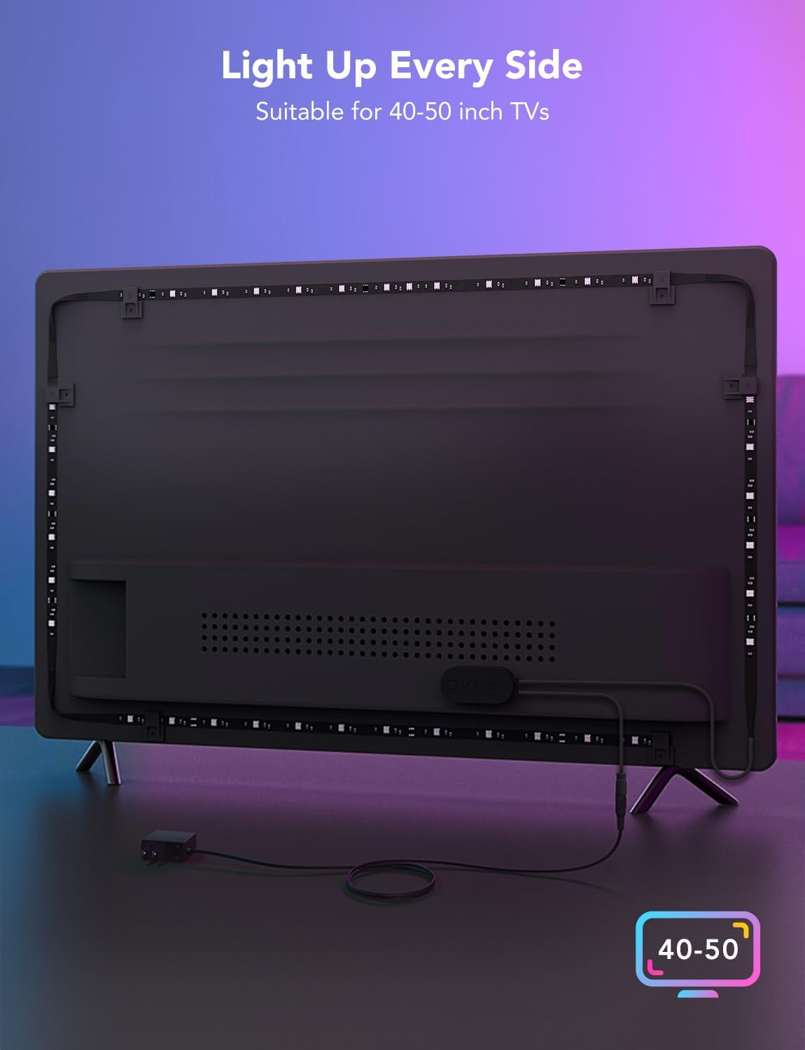 Govee Retroiluminación LED para TV, luces LED RGBIC para TV, retroiluminación LED Smart TV para televisores de 40 a 50 pulgadas, sincronización de