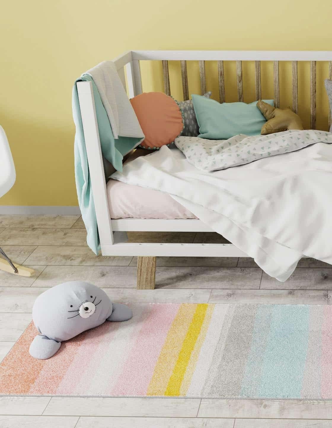Unique Loom Whimsy Kids Collection – Alfombra de área con diseño de arcoíris abstracto pastel (2 pies 2 pulgadas x 3 pies 11 pulgadas, multicolor