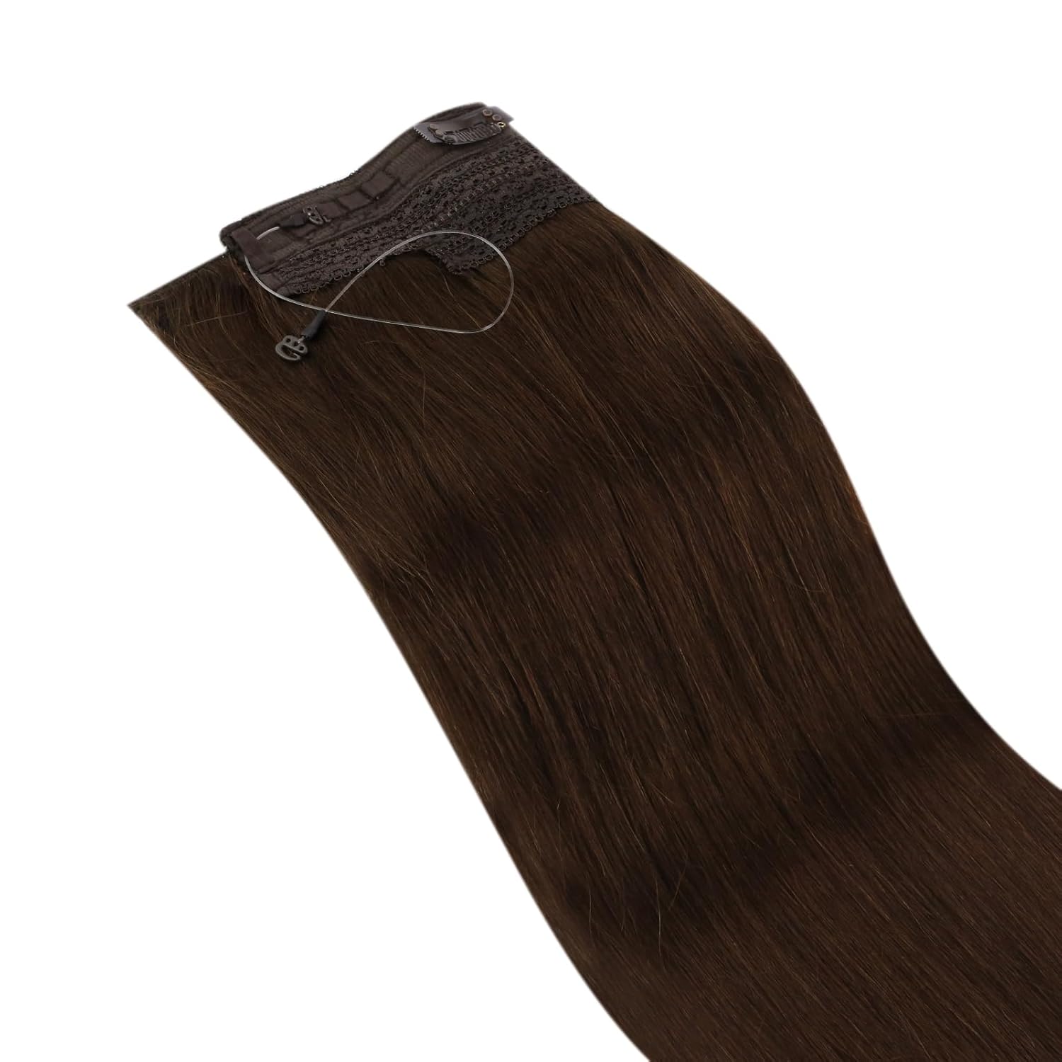 Sunny – Extensiones de cabello humano real con hilo de nailon, color marrón oscuro, #4, extensiones de cabello humano transparente color marrón