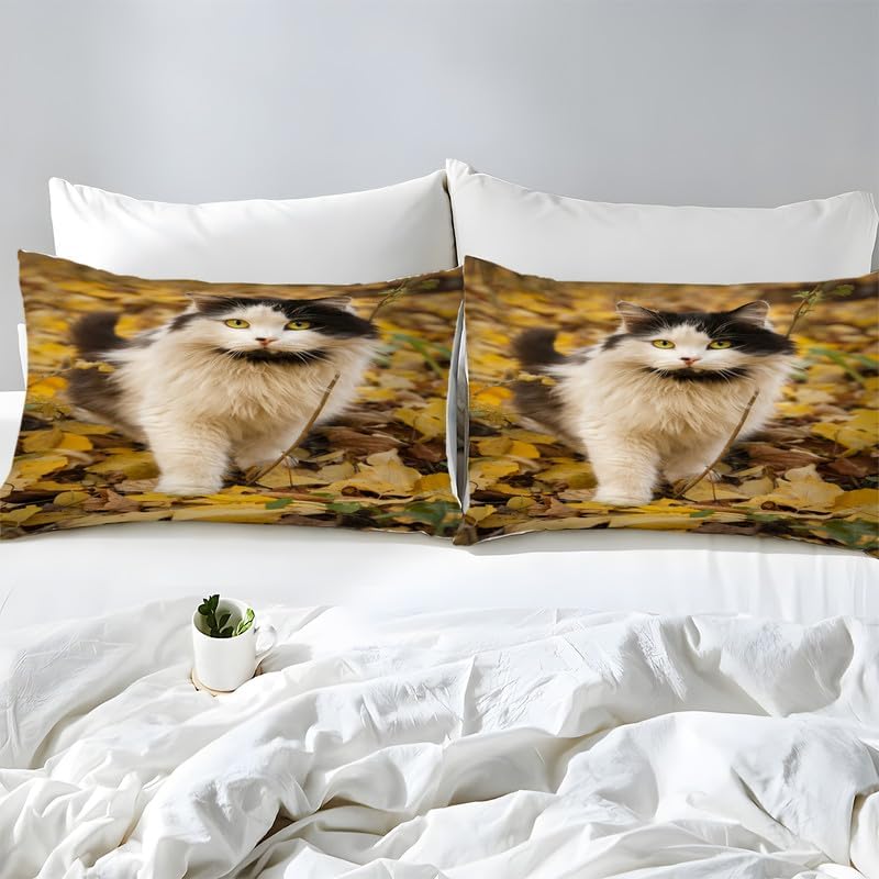 Yellow Cat Twin Duvet Cover Animal Print Twin Bedding Sets Soft Microfiber Comforter Cover and 2 Pillow Shams 20″X26″, Bed Set Duvet Covers with