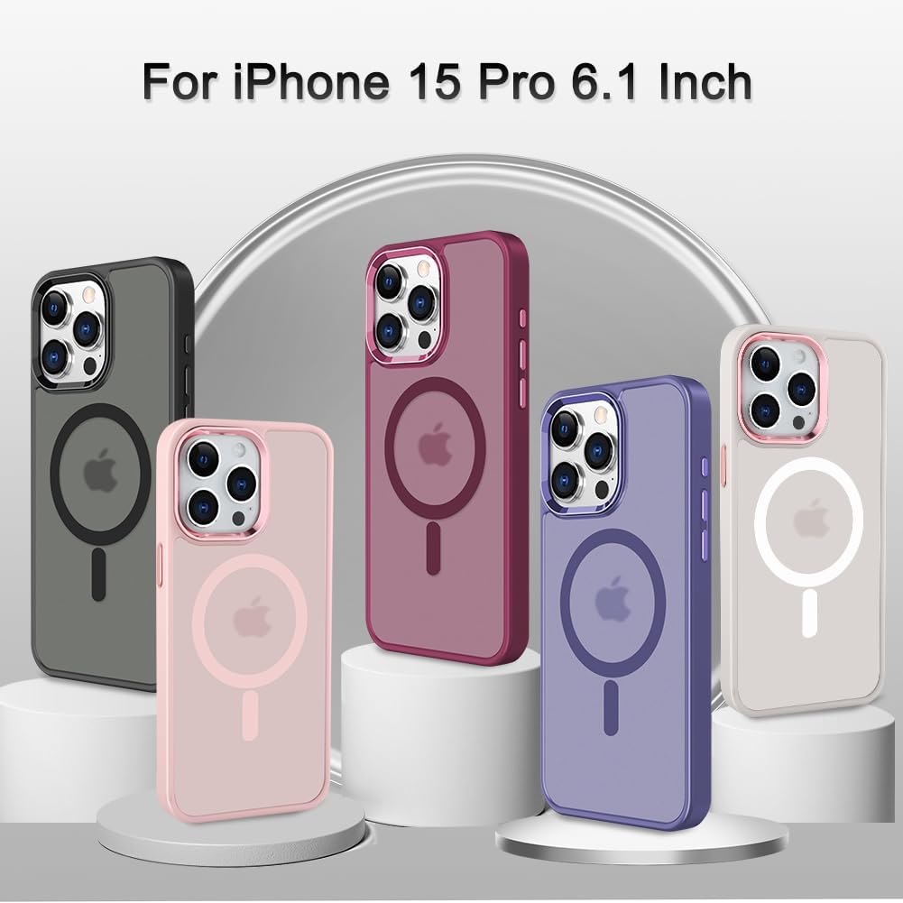 AIGOMARA Funda magnética para iPhone 15 Pro Max de 6.7 pulgadas compatible con MagSafe TPU suave + policarbonato duro a prueba de golpes, funda