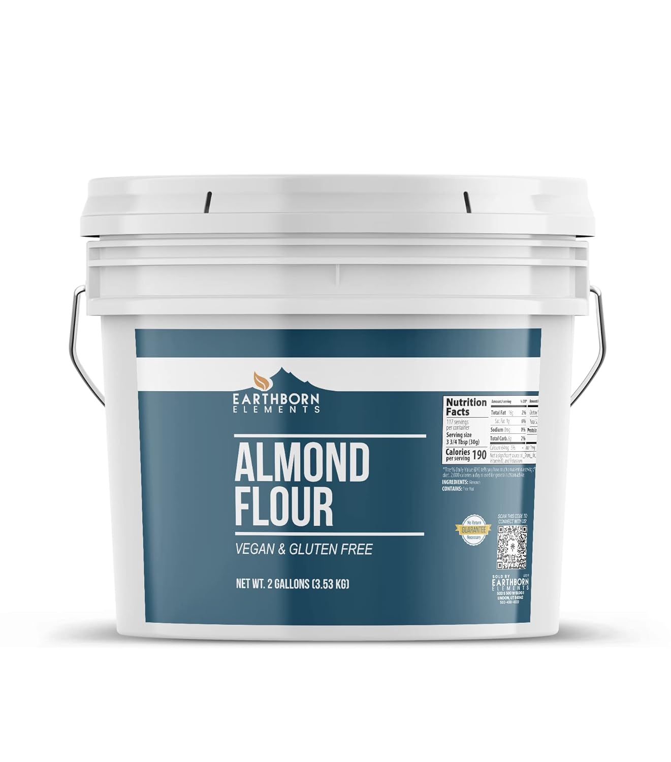 Earthborn Elements Paquete de harina de arroz integral, harina de almendras y harina de avena, cubos de 2 galones cada uno, sin gluten, para hornear