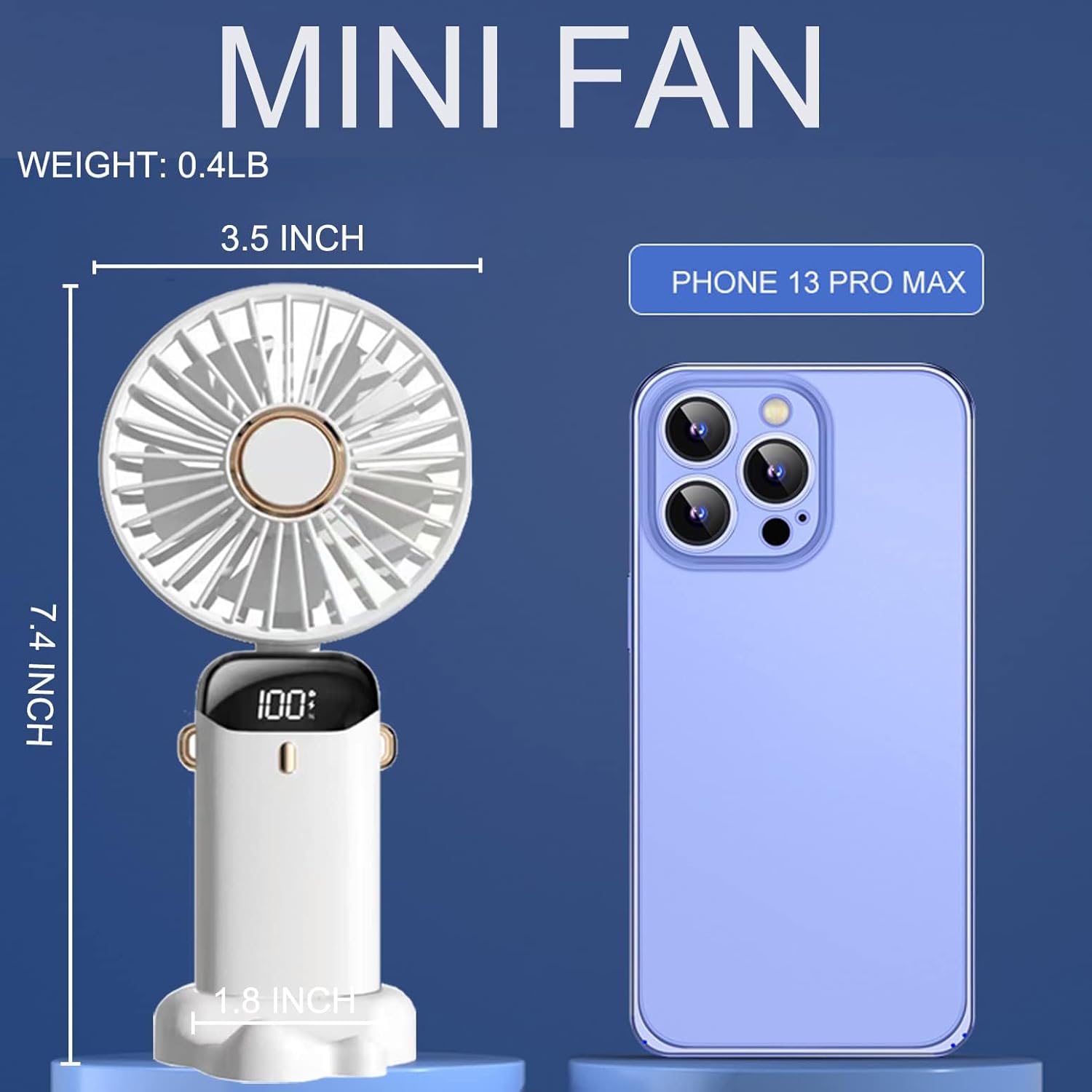 Ventilador eléctrico portátil de mano recargable por USB, pequeños ventiladores independientes con 5 velocidadesmodos y pantalla de alimentación,