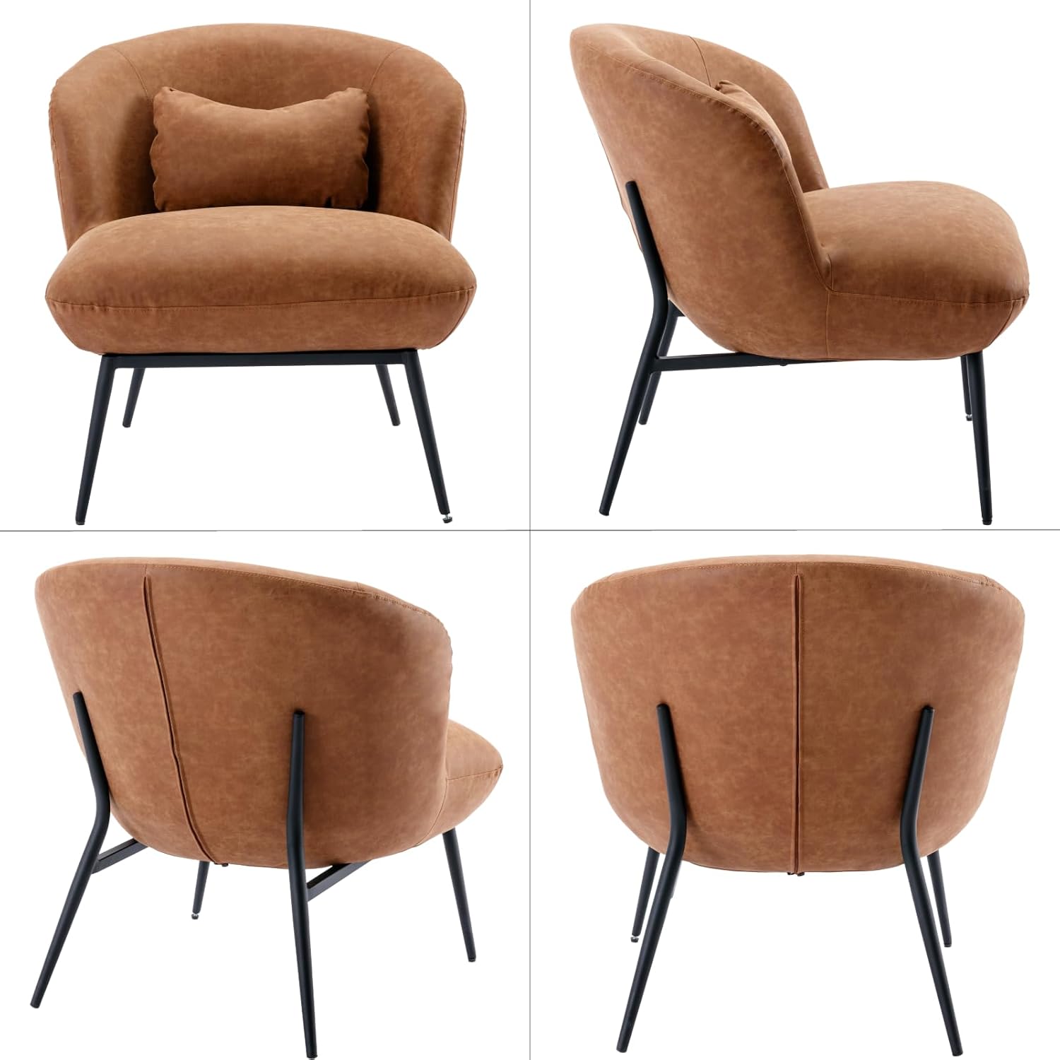 LukeAlon Sofá individual de piel sintética, moderna silla tapizada con patas de metal y almohada, bonita silla de sala de estar, silla de asiento