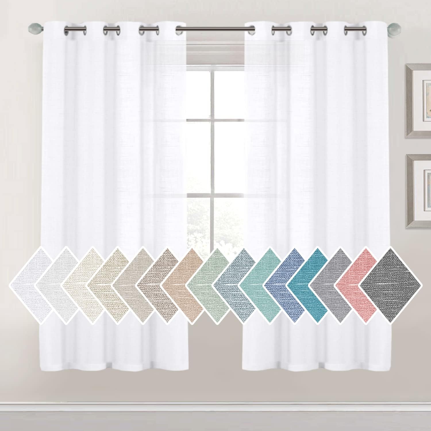H.VERSAILTEX Cortinas traslúcidas de lino blanco puro de 72 pulgadas de largo con ojales en la parte superior, cortinas traslúcidas de mezcla de