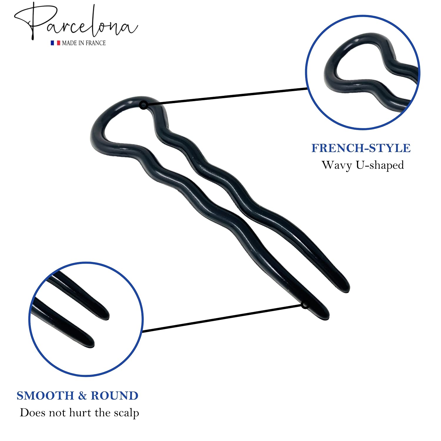Parcelona French Sleek – Juego de 2 horquillas onduladas en forma de U de 3.5 pulgadas