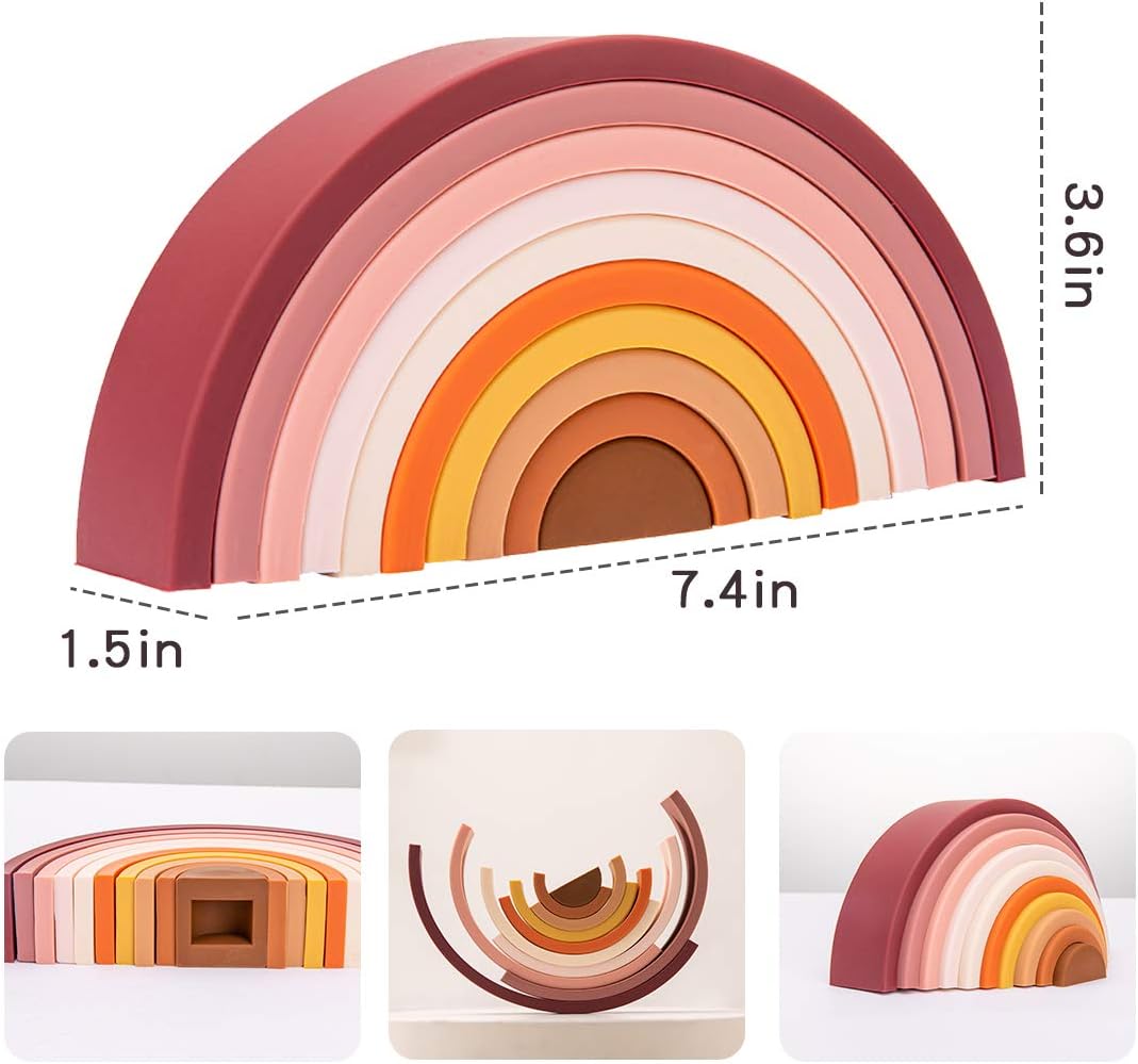 Juguete apilable de arcoíris de 10 capas con forma de arco de silicona, bloques de rompecabezas de anidación, juguete Montessori, juguetes